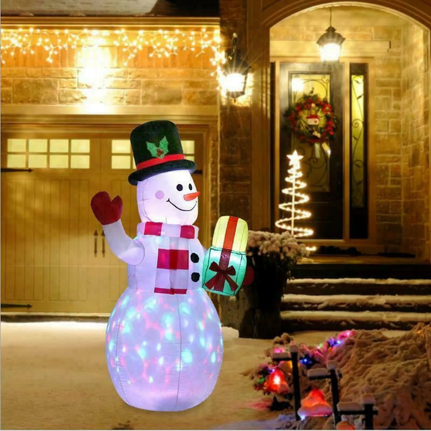 5Ft Christmas Inflatables Snowman Outdoor Yard Decor with Rotating LED Lights Christmas Blow up Decoration Garden