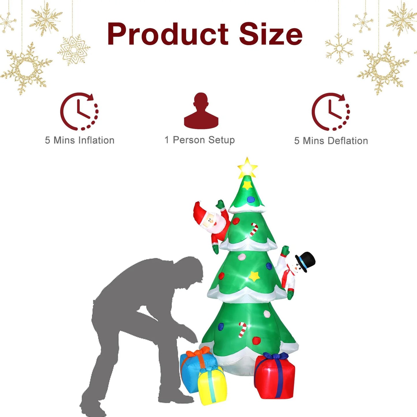 8Ft Inflatable Christmas Tree Decoration LED with Santa Claus,Snowman,Boxes Blow up Yard Decoration
