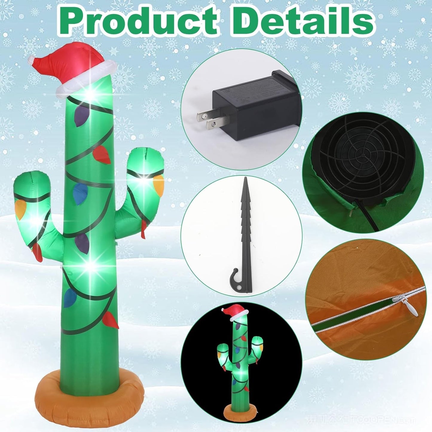 7 Ft Christmas Inflatables Outdoor Decorations Blow up Christmas Cactus with LED