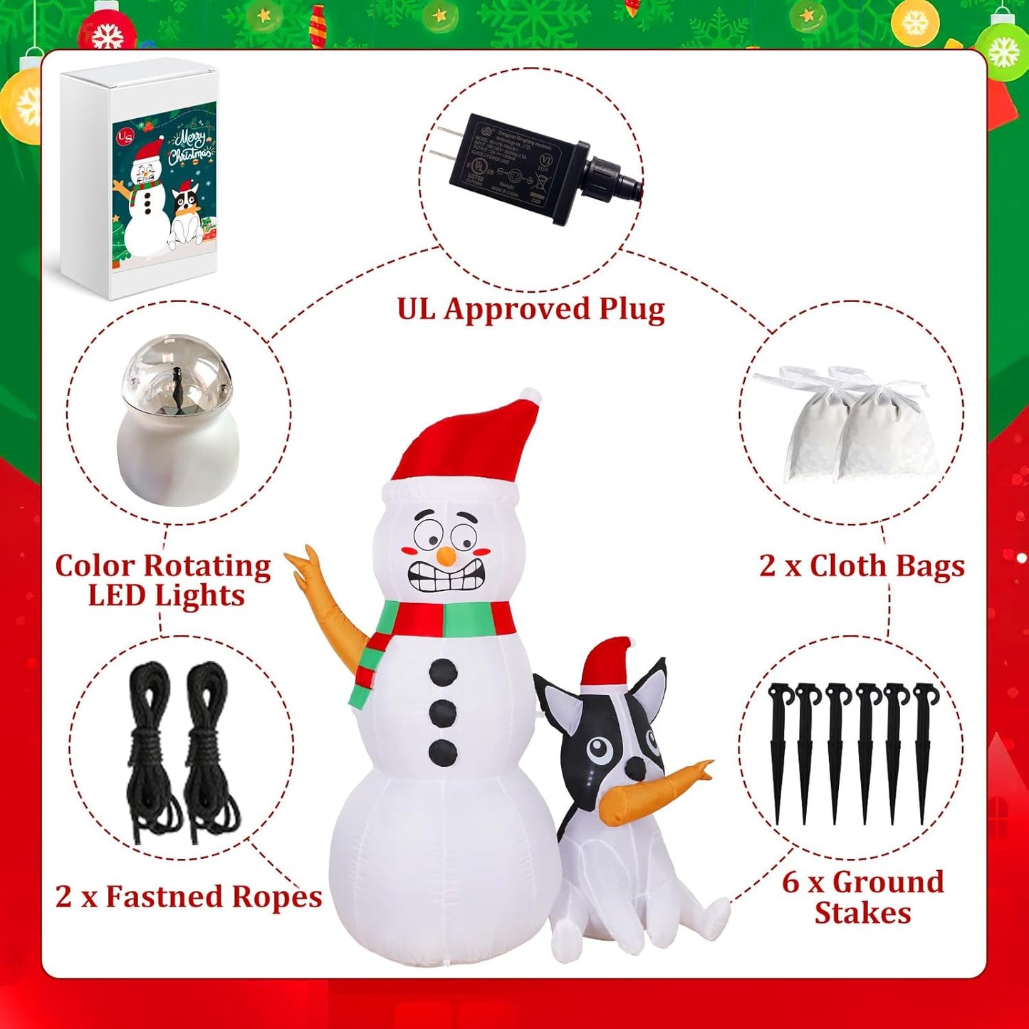6Ft Christmas Inflatables Outdoor Decorations, Funny Inflatable Snowman with Dog