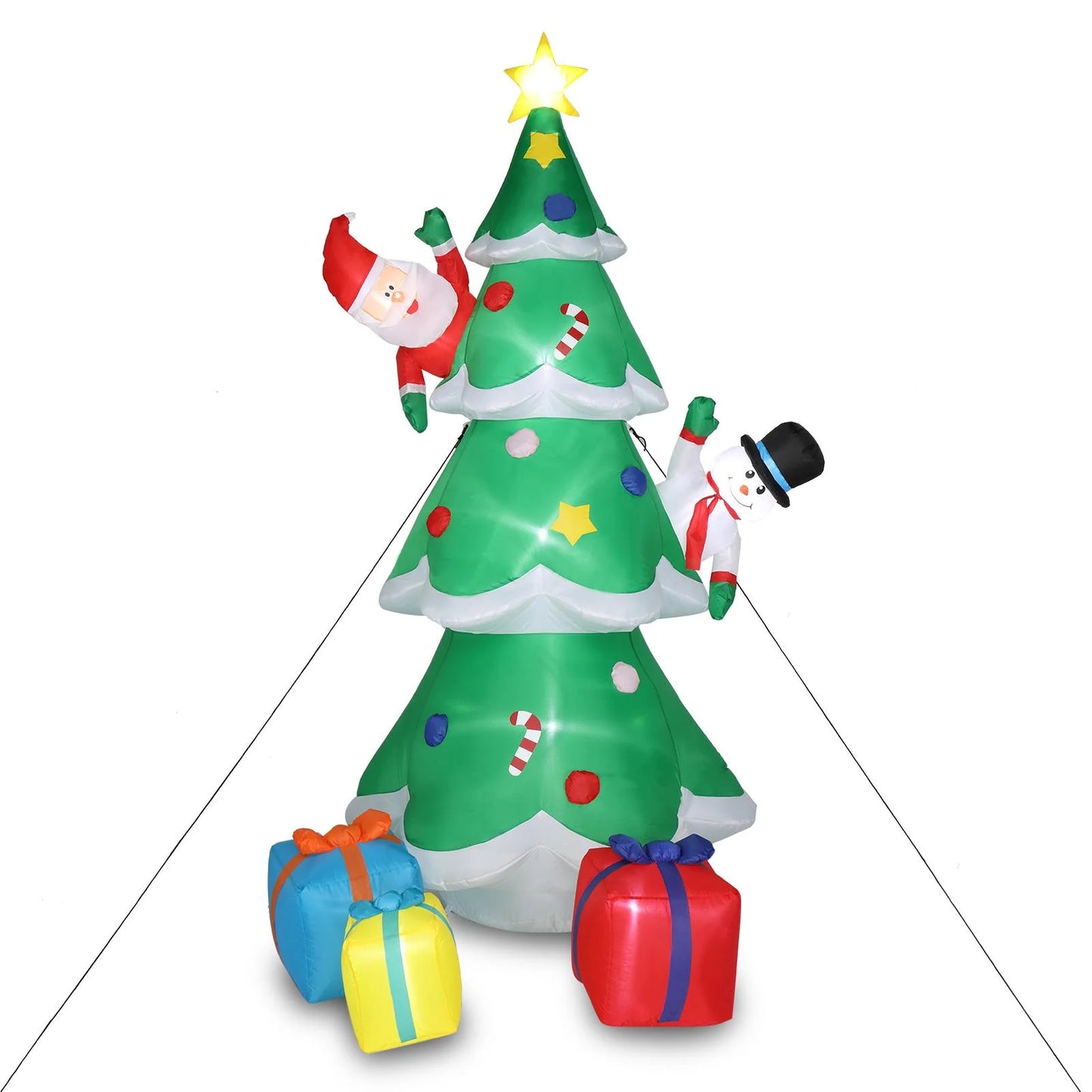 8Ft Inflatable Christmas Tree Decoration LED with Santa Claus,Snowman,Boxes Blow up Yard Decoration