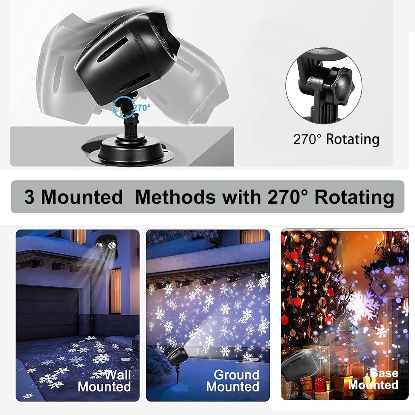 Christmas Projector Lights Outdoor,Snowflake with Remote Control,2021 Best Light Waterproof Snowflake Outdoor Xmas Led, Black, MA002