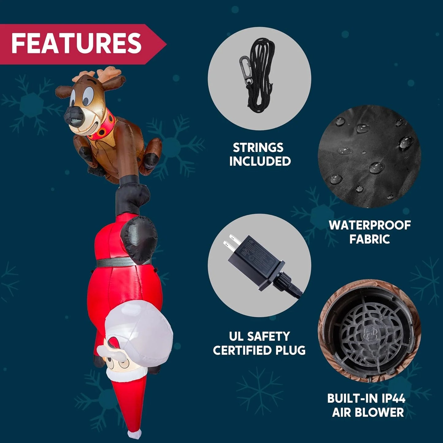 8 FT Christmas Inflatables Santa Outdoor Decorations,Christmas Reindeer and Climbing Santa Blow Ups Yard with Built-In Leds for Holiday Party Garden Lawn Decor