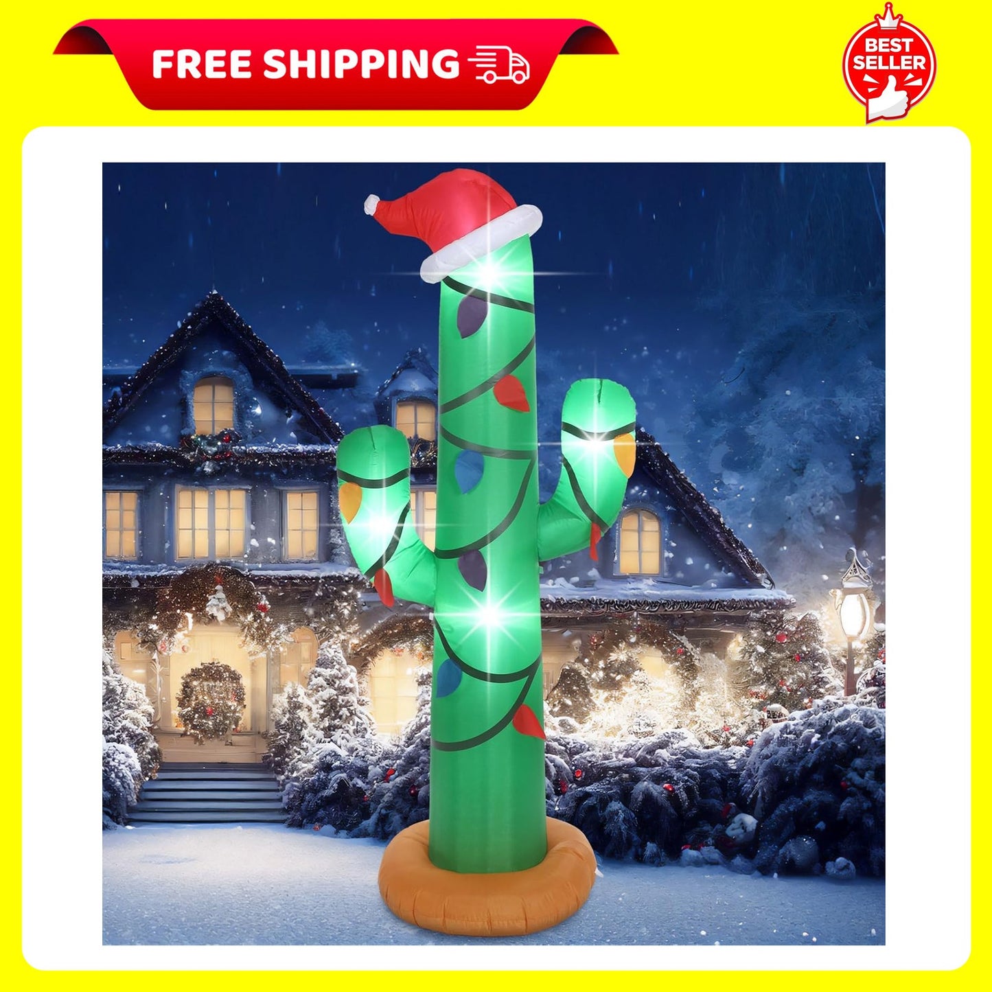 7 Ft Christmas Inflatables Outdoor Decorations Blow up Christmas Cactus with LED