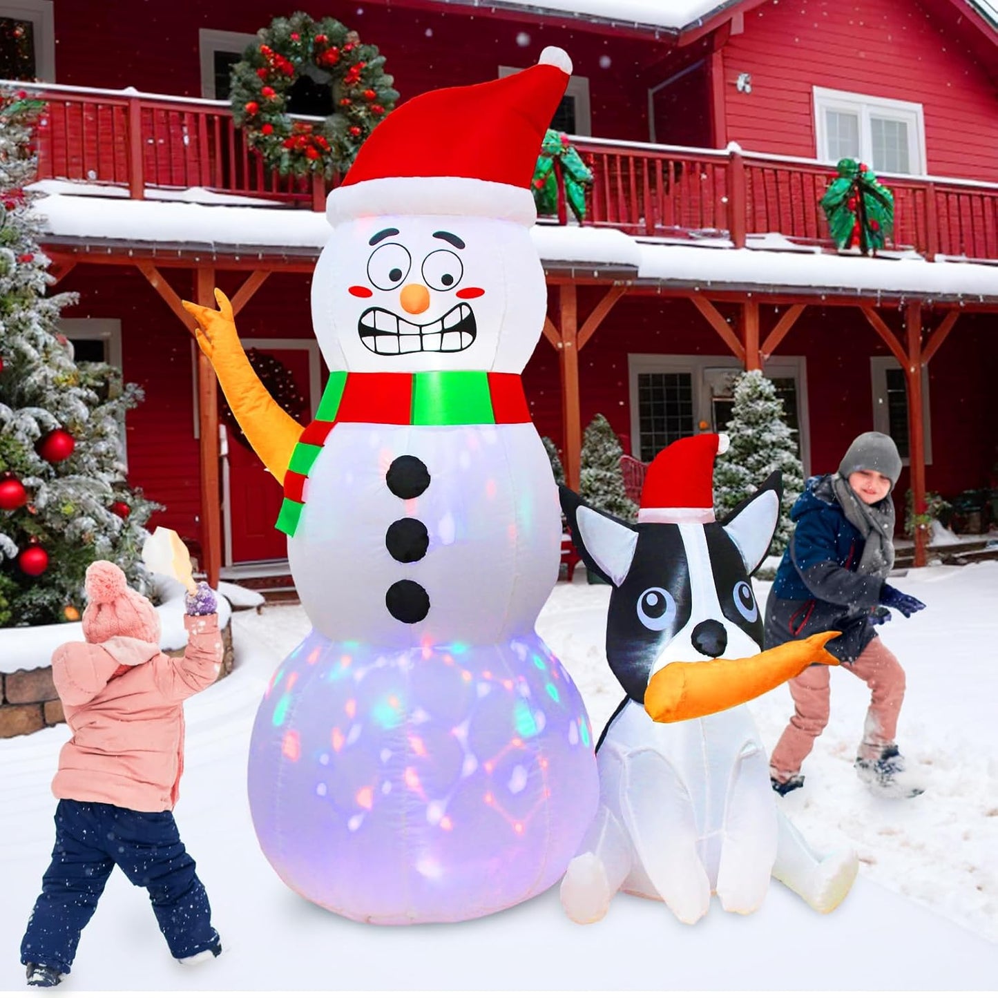 6Ft Christmas Inflatables Outdoor Decorations, Funny Inflatable Snowman with Dog