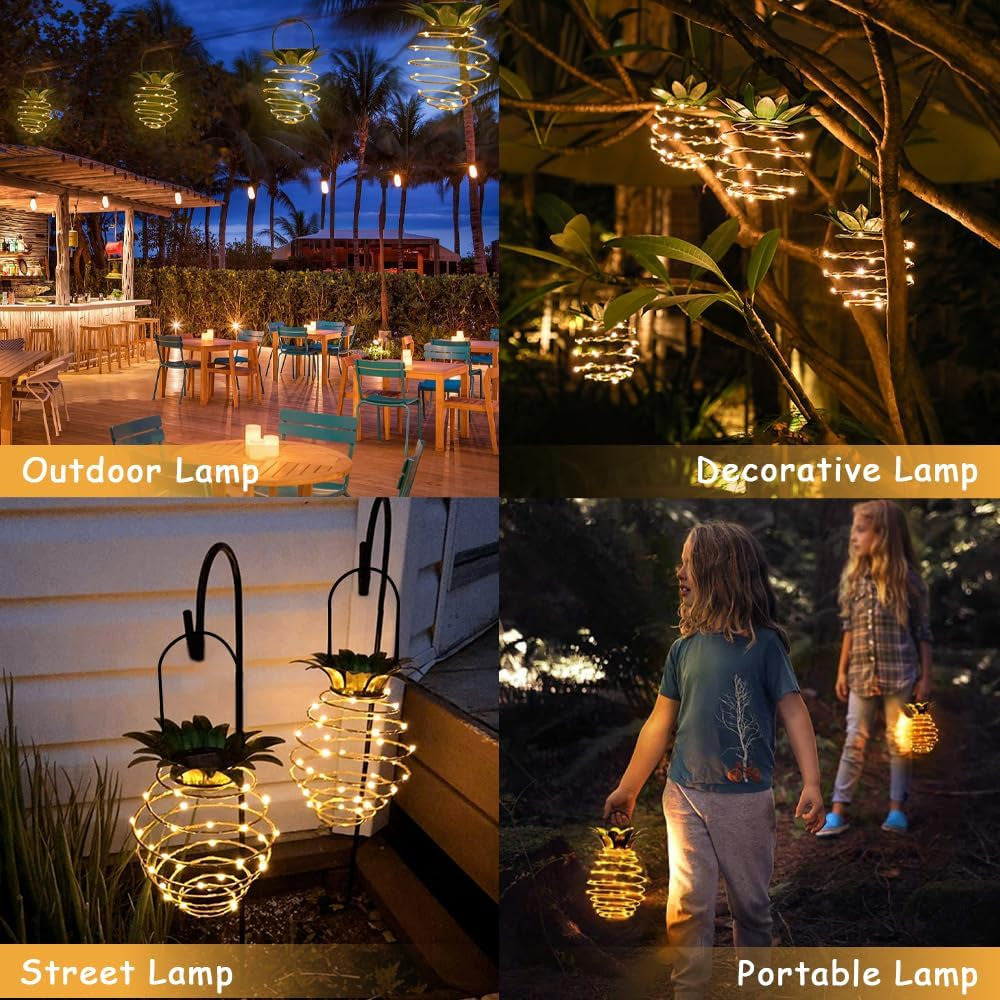 Outdoor Solar Hanging Lantern Lights - 60LED Waterproof Solar Pineapple Light for Garden,Yard Porch Lawn Backyard Landscape Pathway Patio Outside,Christmas Tree Lights