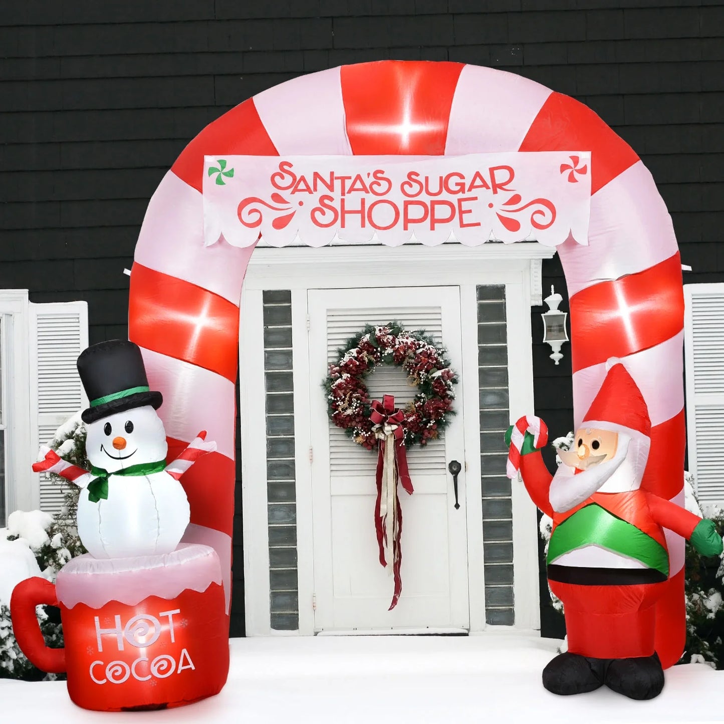 8 Ft Lighted Christmas Inflatable Archway, Inflatable Santa Claus and Snowman Arch Indoor and Outdoor Holiday Decorations, Built-In Led Lights, Large Outdoor Patio Decorations Garden Props