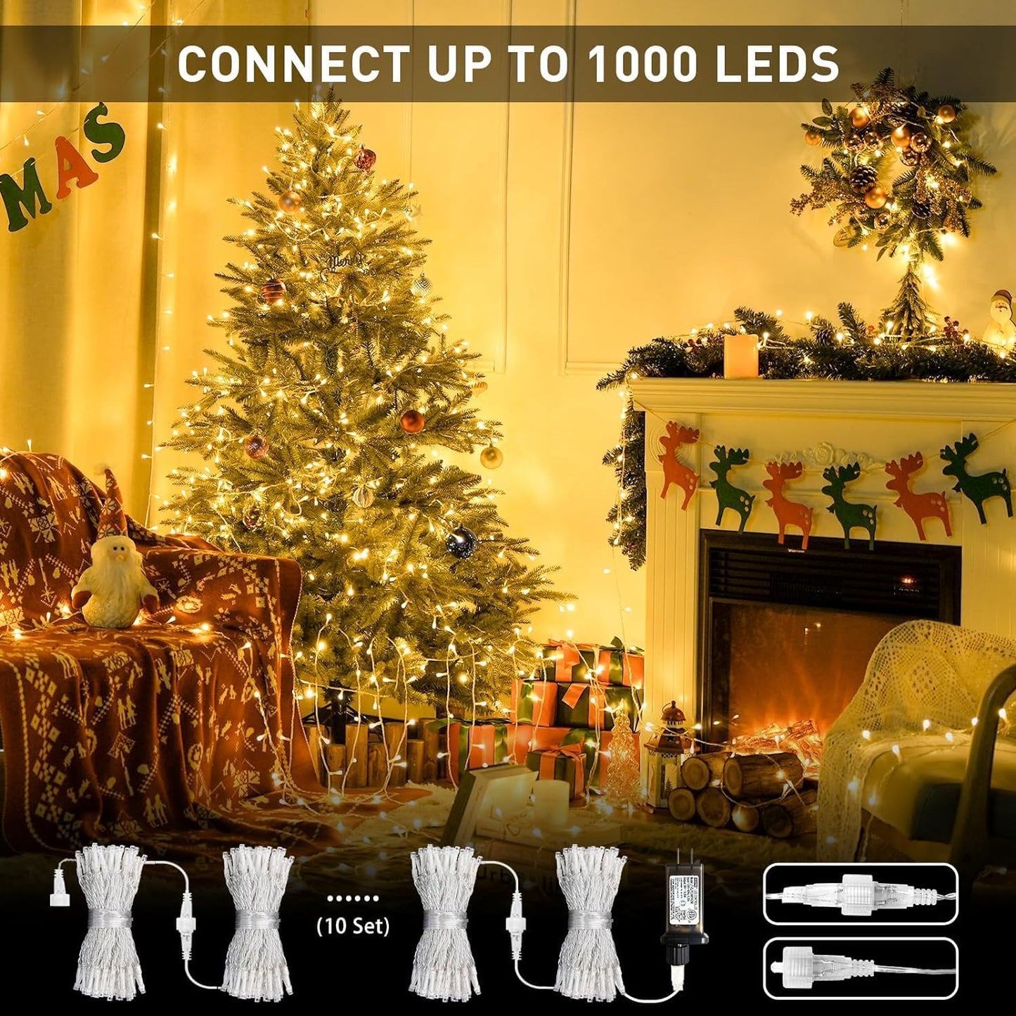 Connectable Warm White Christmas Lights Indoor Outdoor, 91.5Ft 250 LED Christmas String Lights, 8 Modes Twinkle Fairy String Light Plug in for Tree Party Decoration