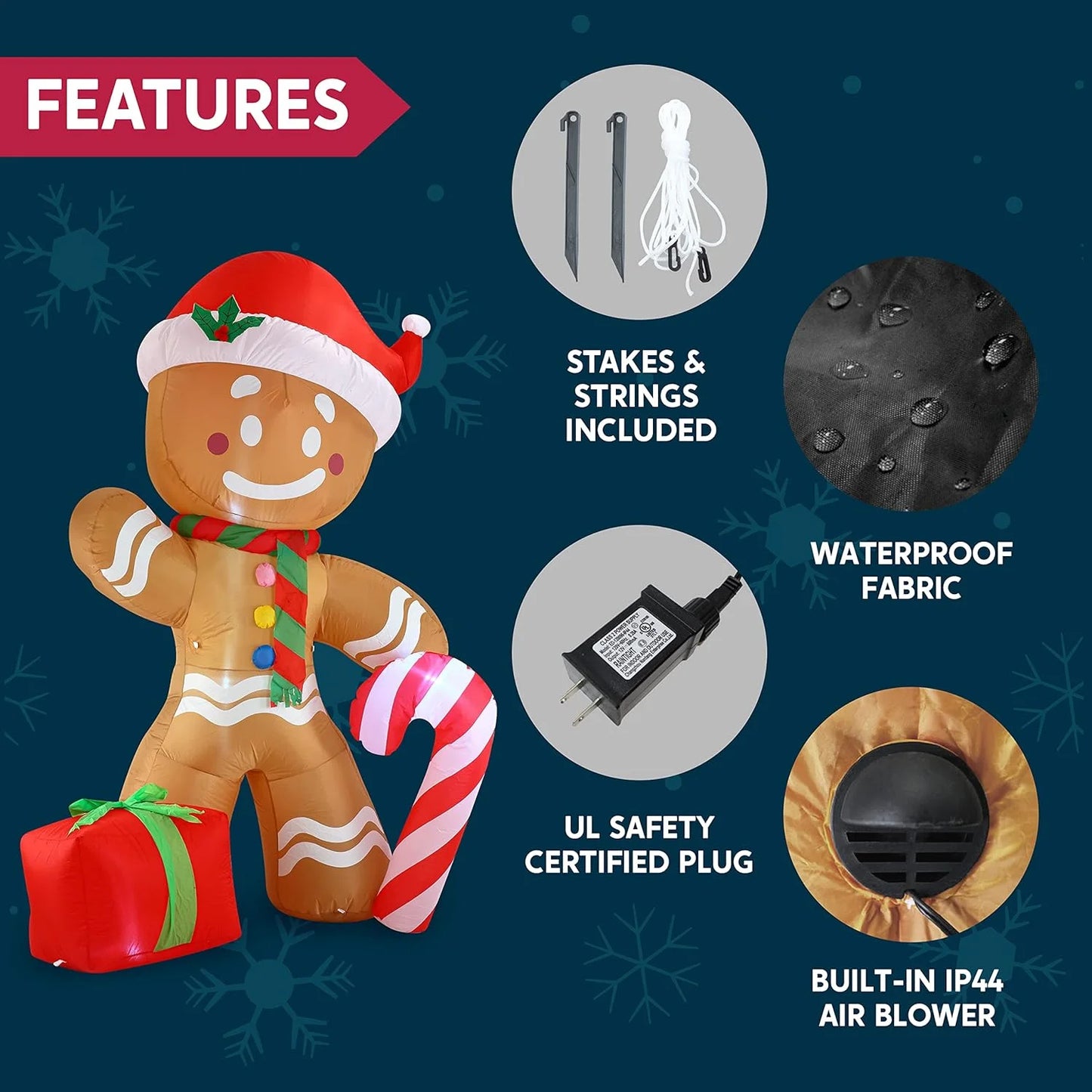 8 FT Christmas Inflatables Gingerbread Man Outdoor Decorations,Gingerbread Man with Candy Cane Blow Ups Yard with Built-In Leds for Holiday Party Garden Lawn Decor