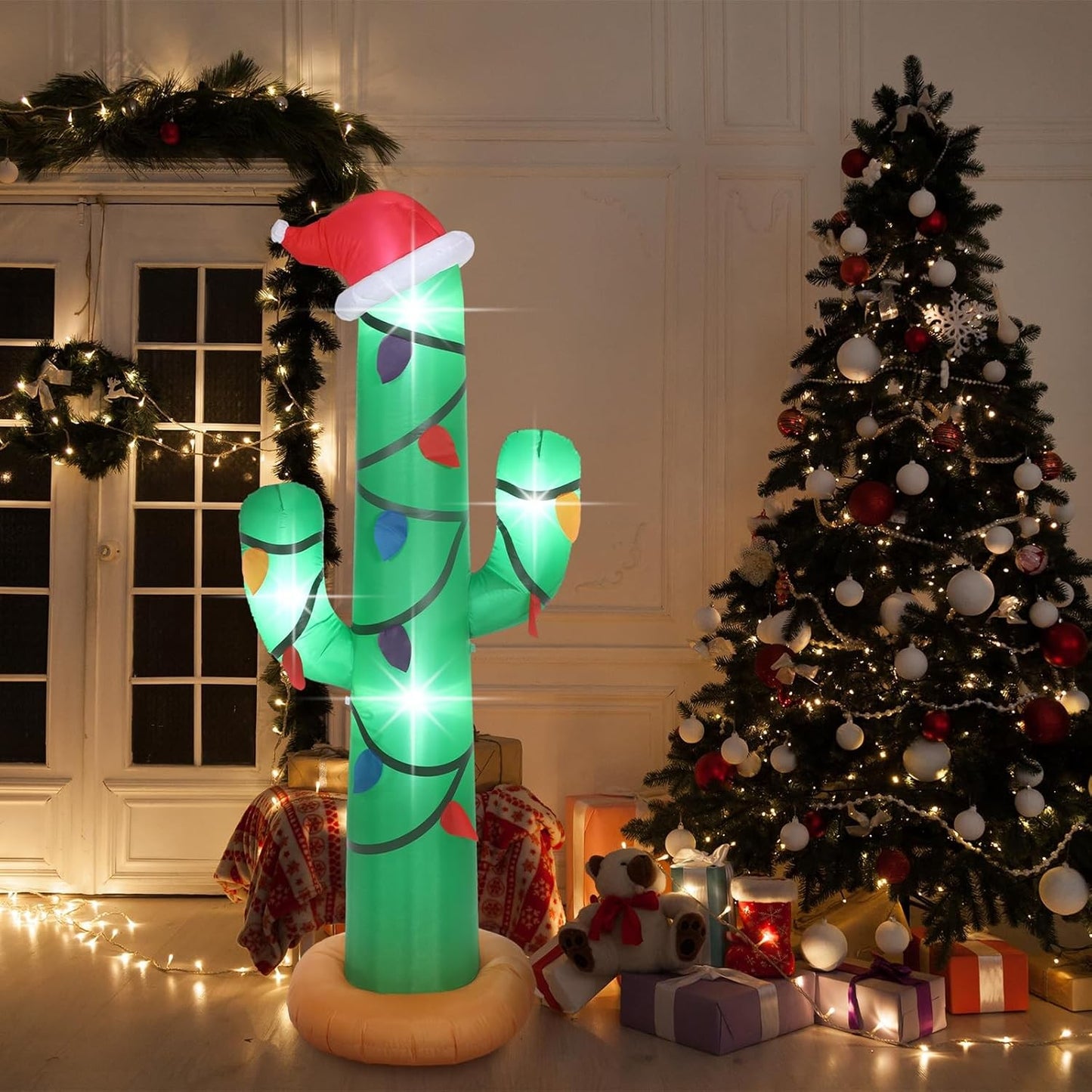 7 Ft Christmas Inflatables Outdoor Decorations Blow up Christmas Cactus with LED