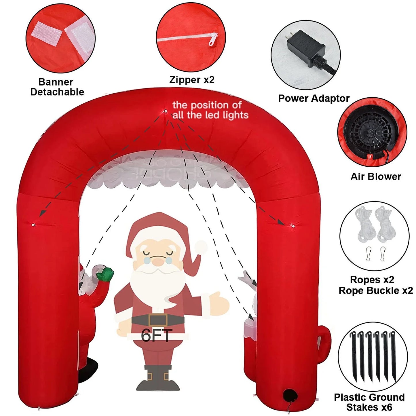 8 Ft Lighted Christmas Inflatable Archway, Inflatable Santa Claus and Snowman Arch Indoor and Outdoor Holiday Decorations, Built-In Led Lights, Large Outdoor Patio Decorations Garden Props