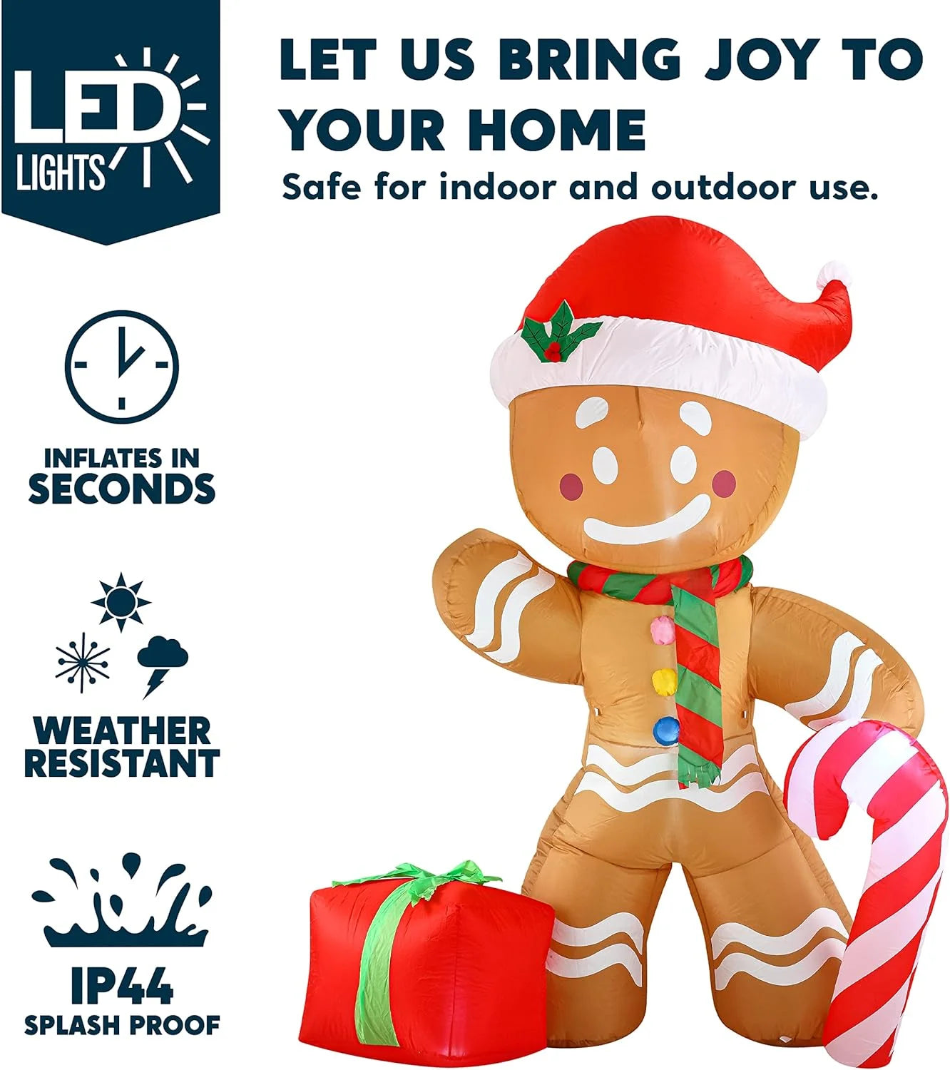 8 FT Christmas Inflatables Gingerbread Man Outdoor Decorations,Gingerbread Man with Candy Cane Blow Ups Yard with Built-In Leds for Holiday Party Garden Lawn Decor