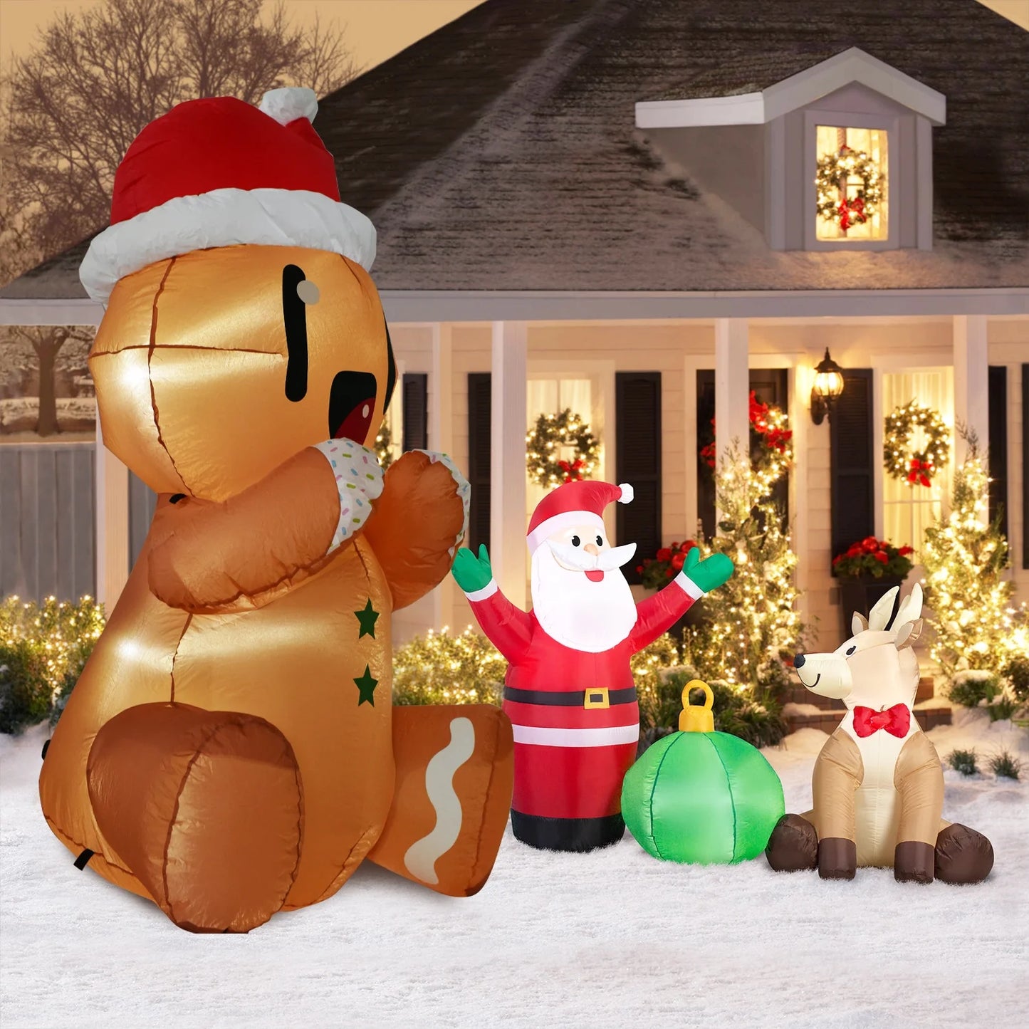 5.5Ft Christmas Inflatable Gingerbread Man,Cute Christmas Sitting Gingerbread Man Blow up Yard Decorations with Build-In LED Lights,Christmas Inflatable Decorations for Outdoor Indoor Lawn Garden