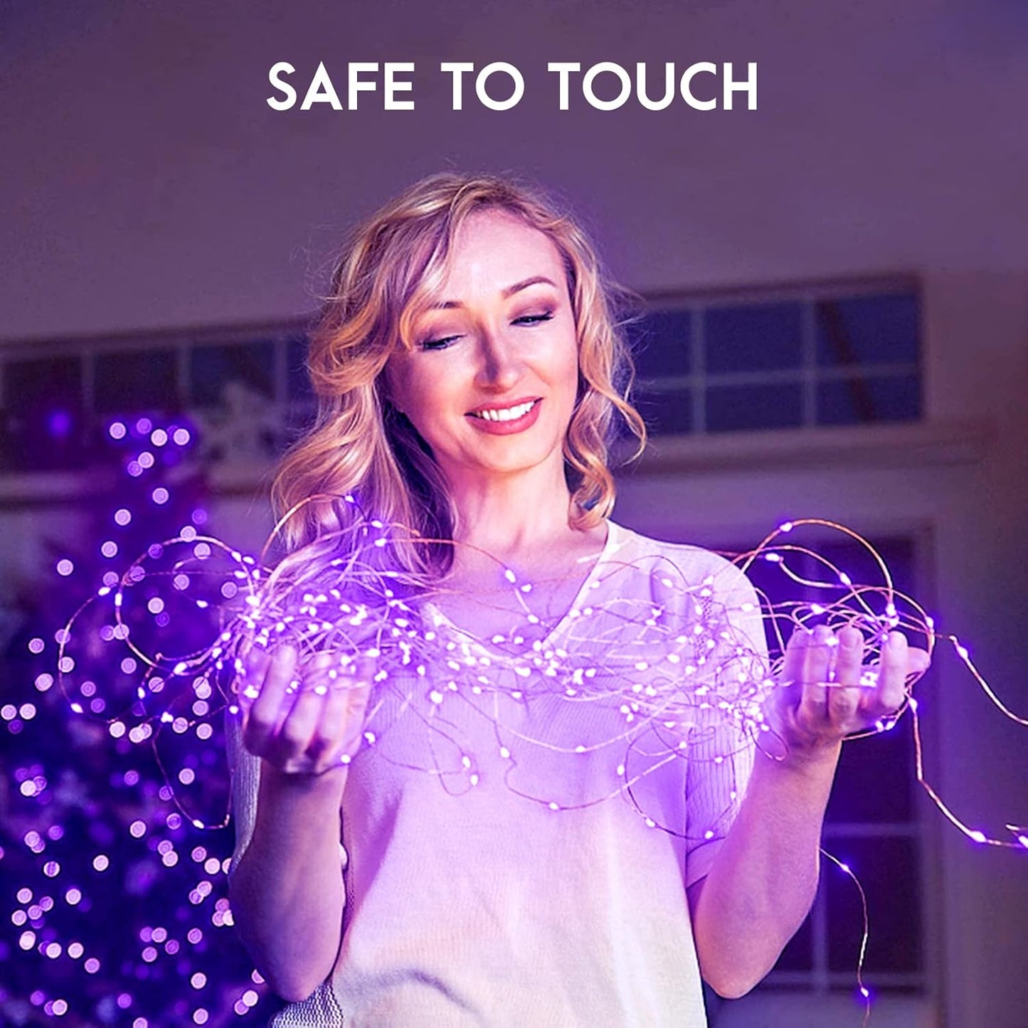 4 Pack 50 LED Halloween Fairy Lights Battery Operated, 16.1Ft Purple String Lights, Mini Christmas Lights Indoor Outdoor Waterproof for Bedroom Party Halloween Christmas Decorations