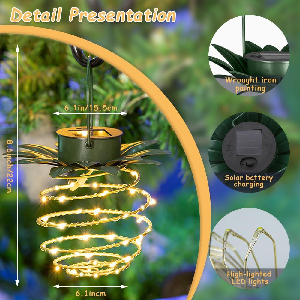 Outdoor Solar Hanging Lantern Lights - 60LED Waterproof Solar Pineapple Light for Garden,Yard Porch Lawn Backyard Landscape Pathway Patio Outside,Christmas Tree Lights