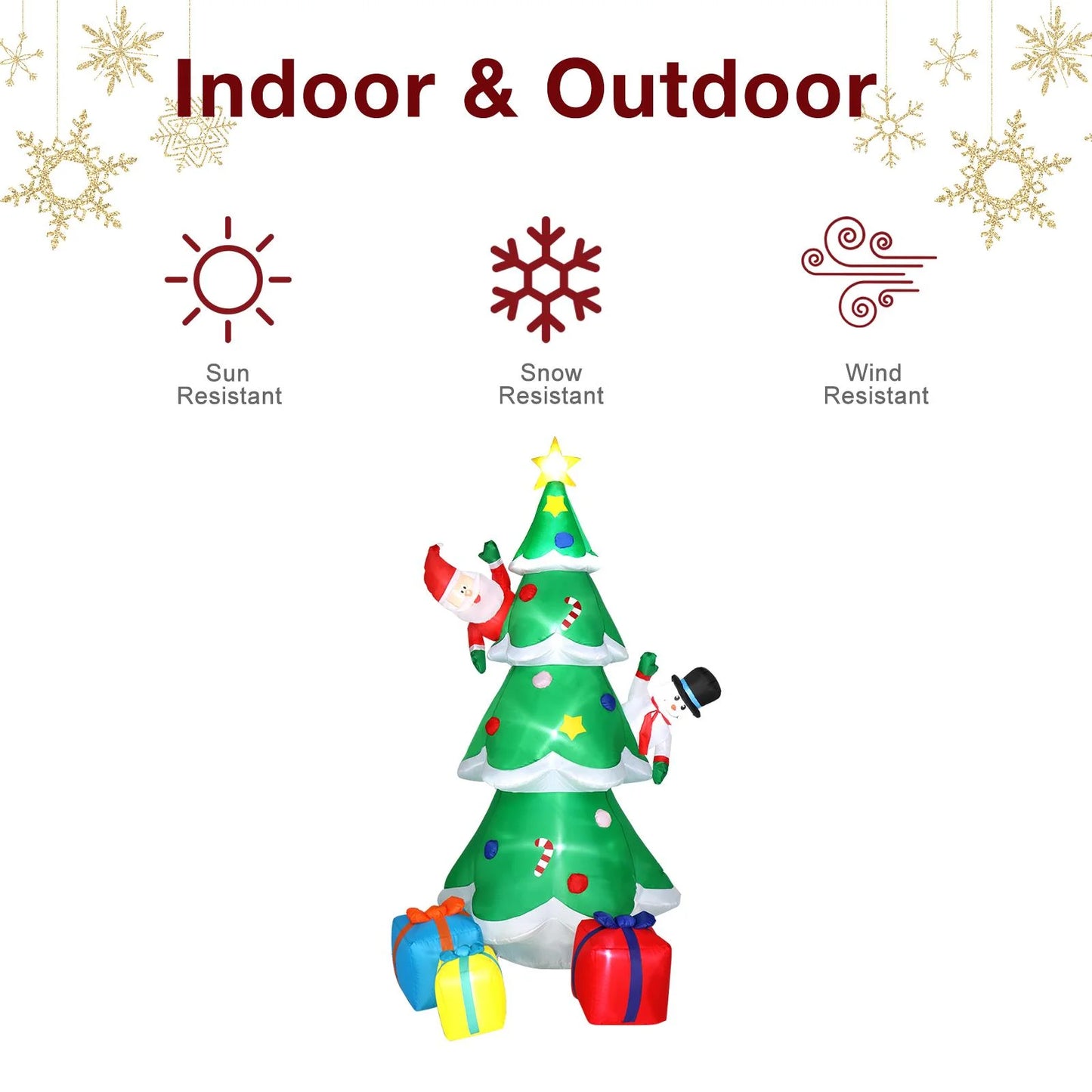 8Ft Inflatable Christmas Tree Decoration LED with Santa Claus,Snowman,Boxes Blow up Yard Decoration