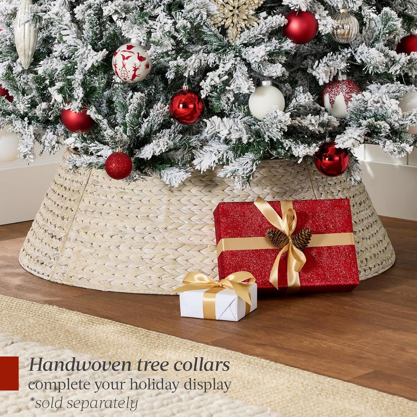 Artificial Christmas Tree, 7.5Ft Unlit Snow Flocked Design Pine Tree, Full Appearance Snowy W/Easy Assembly, Metal Stand