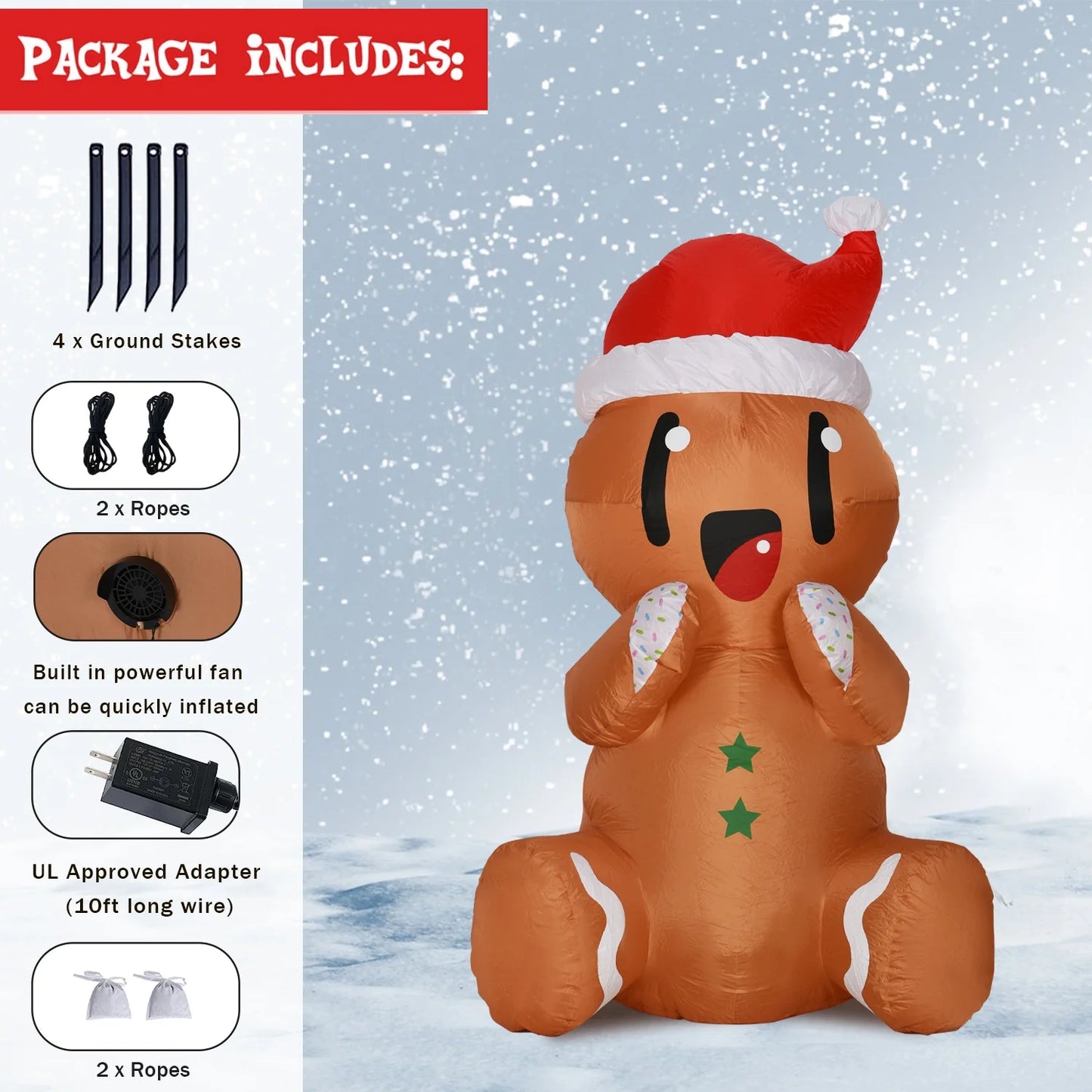 5.5Ft Christmas Inflatable Gingerbread Man,Cute Christmas Sitting Gingerbread Man Blow up Yard Decorations with Build-In LED Lights,Christmas Inflatable Decorations for Outdoor Indoor Lawn Garden