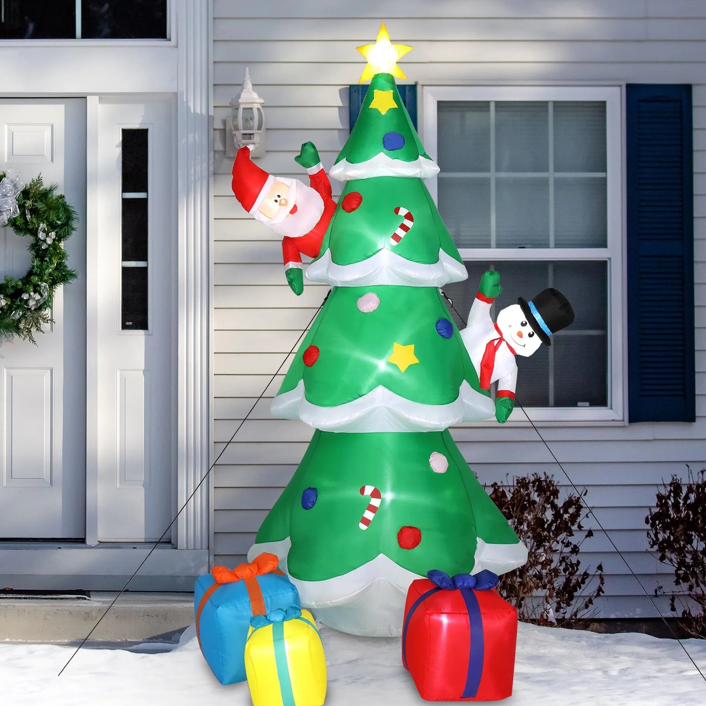 8Ft Inflatable Christmas Tree Decoration LED with Santa Claus,Snowman,Boxes Blow up Yard Decoration