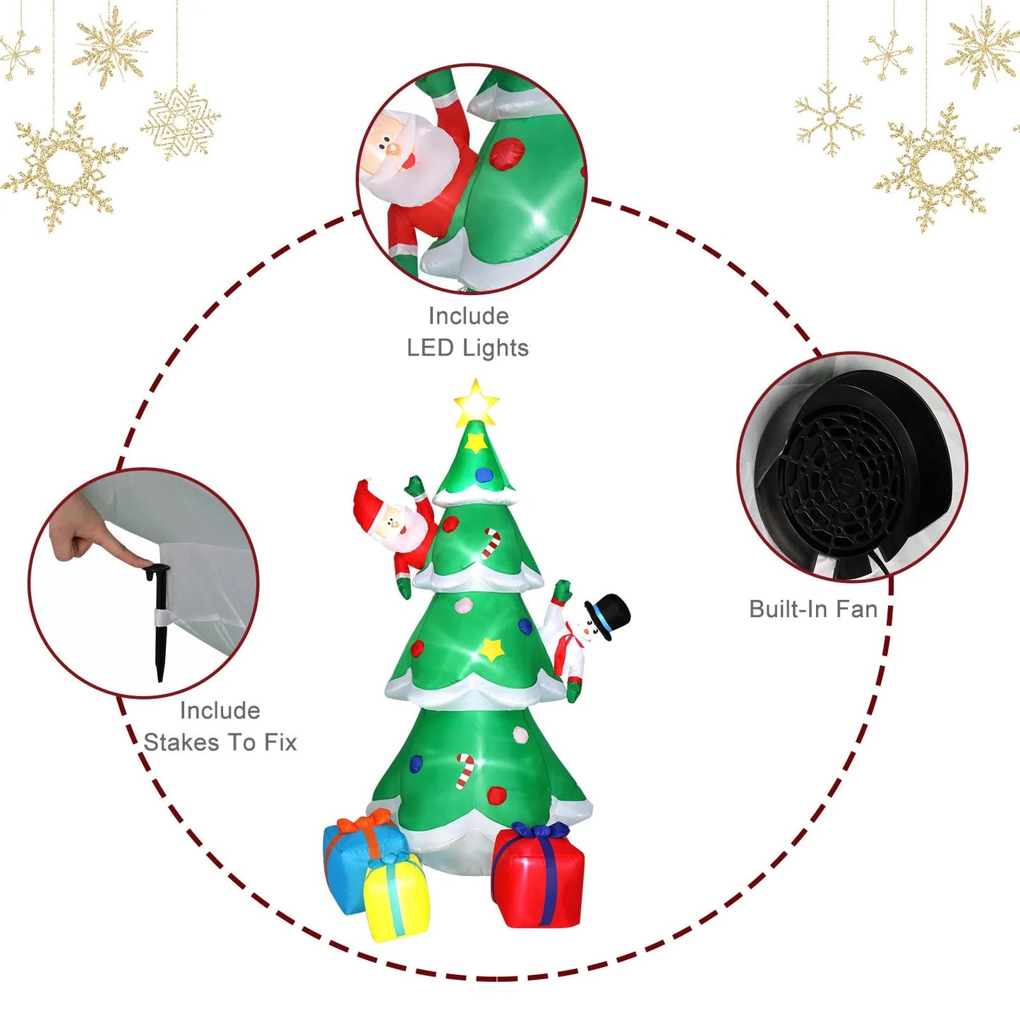 8Ft Inflatable Christmas Tree Decoration LED with Santa Claus,Snowman,Boxes Blow up Yard Decoration