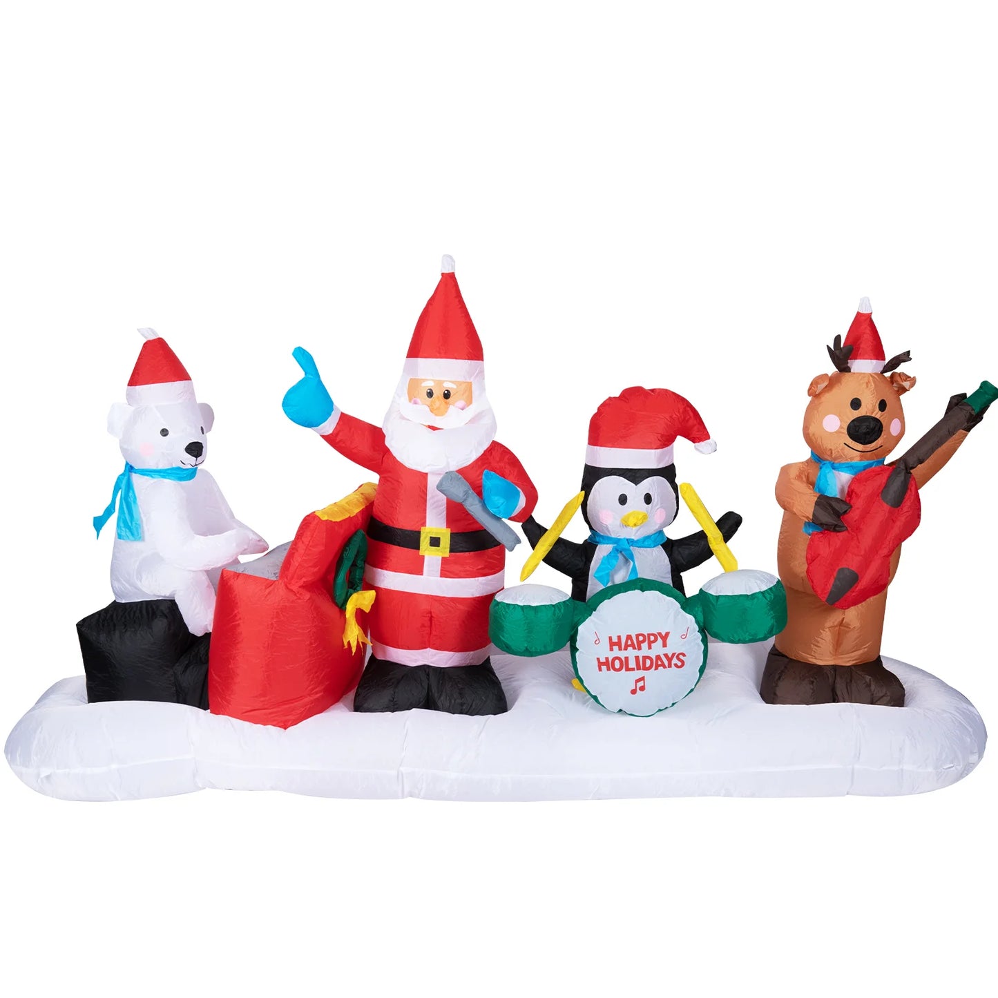 Vipush 8.8Ft Long Christmas Inflatables Cute Animal Band Inflatables Santa Penguin Bear Decor with LED Lights