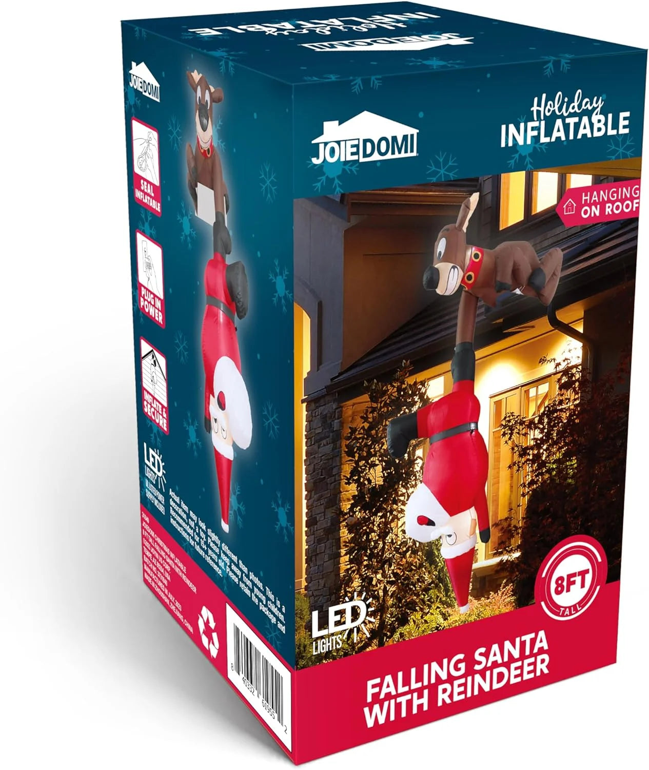 8 FT Christmas Inflatables Santa Outdoor Decorations,Christmas Reindeer and Climbing Santa Blow Ups Yard with Built-In Leds for Holiday Party Garden Lawn Decor