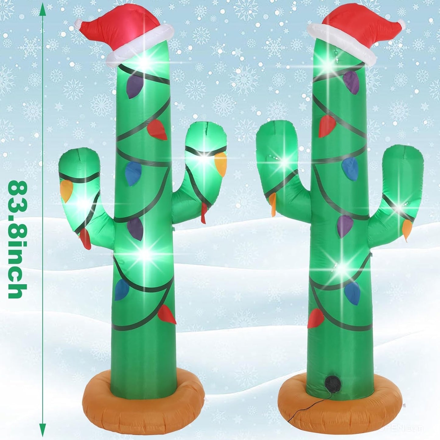 7 Ft Christmas Inflatables Outdoor Decorations Blow up Christmas Cactus with LED