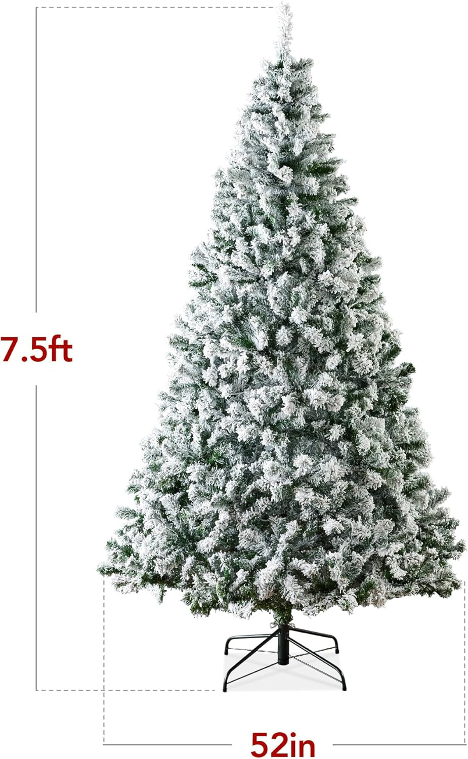 Artificial Christmas Tree, 7.5Ft Unlit Snow Flocked Design Pine Tree, Full Appearance Snowy W/Easy Assembly, Metal Stand