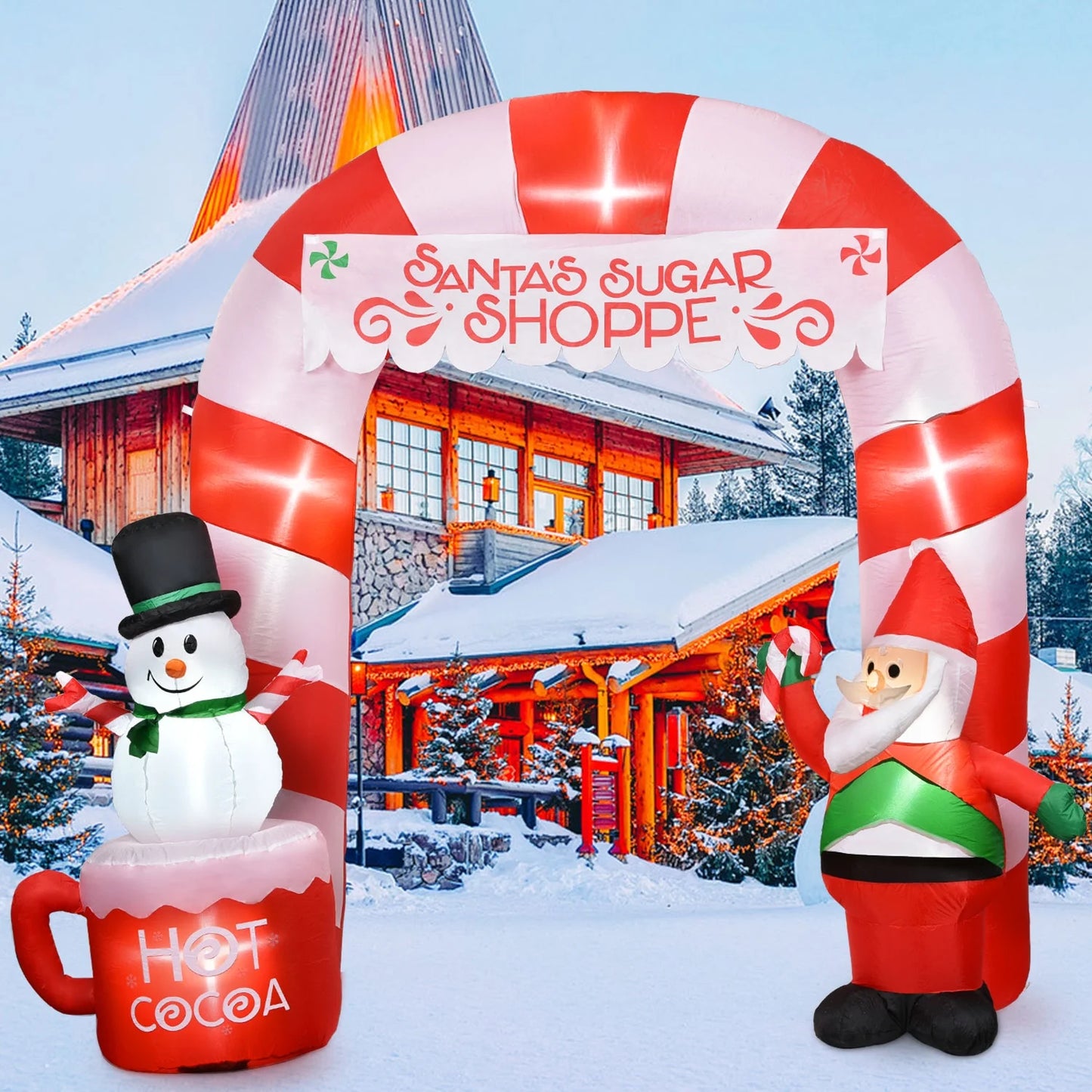 8 Ft Lighted Christmas Inflatable Archway, Inflatable Santa Claus and Snowman Arch Indoor and Outdoor Holiday Decorations, Built-In Led Lights, Large Outdoor Patio Decorations Garden Props