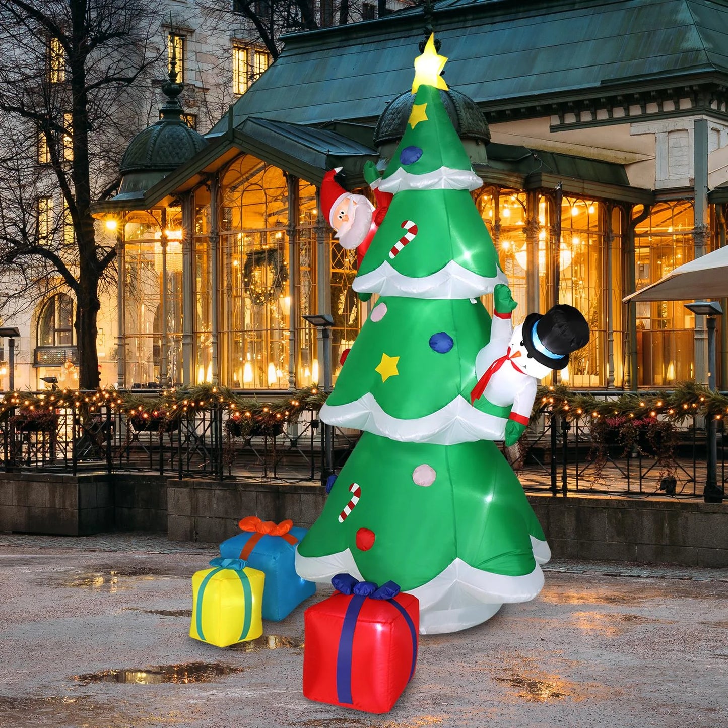 8Ft Inflatable Christmas Tree Decoration LED with Santa Claus,Snowman,Boxes Blow up Yard Decoration