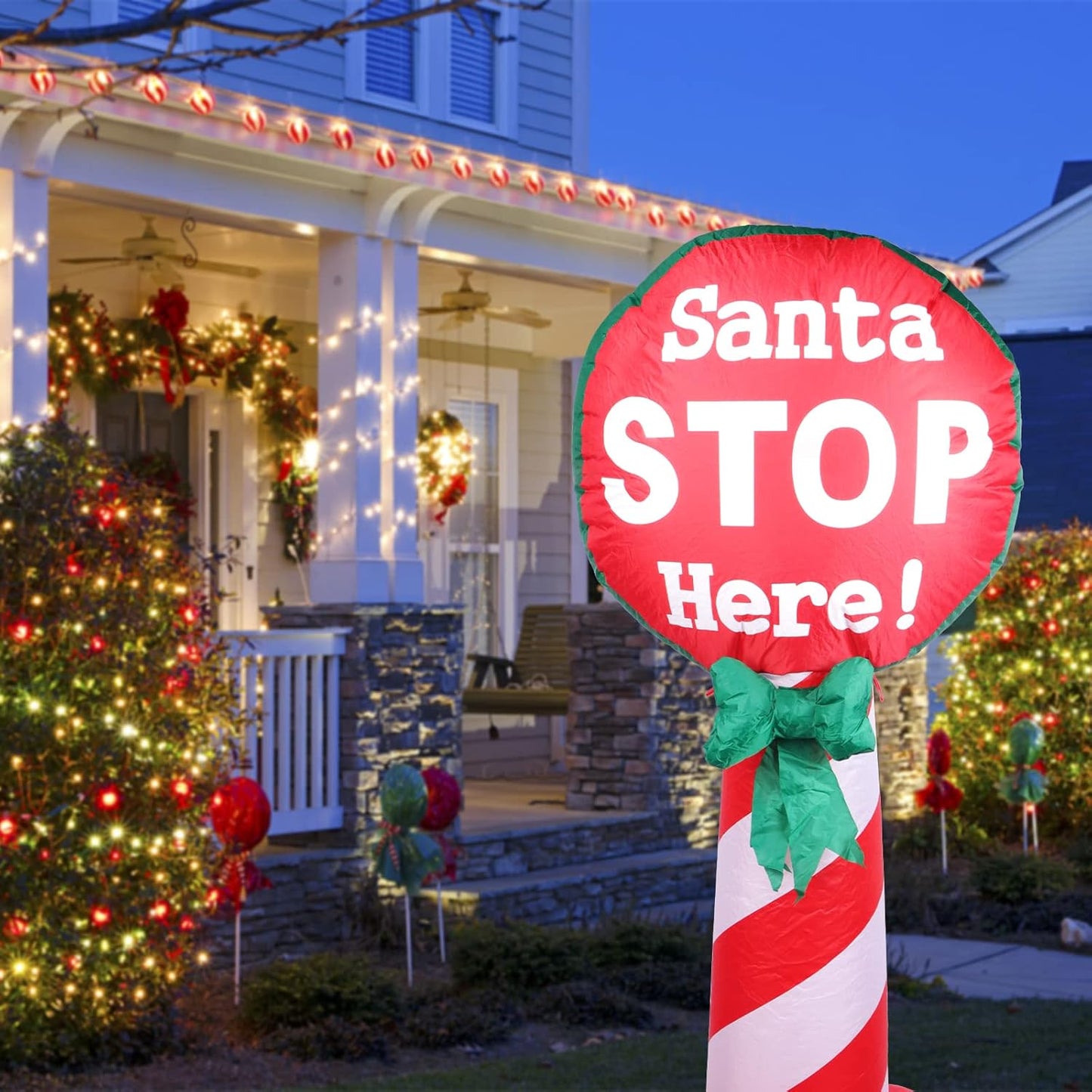 4 FT Santa Stop Here Sign Christmas Inflatable with LED Lights for Christmas Decorations Indoor Outdoor Yard Lawn Holiday Garden Decorations