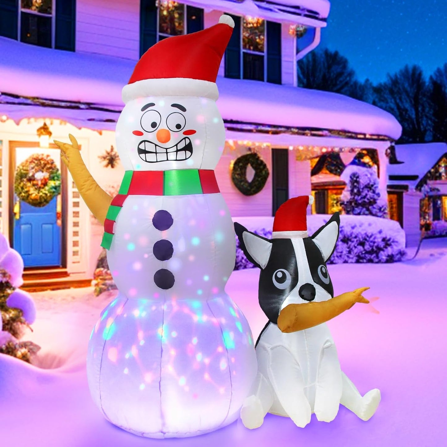 6Ft Christmas Inflatables Outdoor Decorations, Funny Inflatable Snowman with Dog