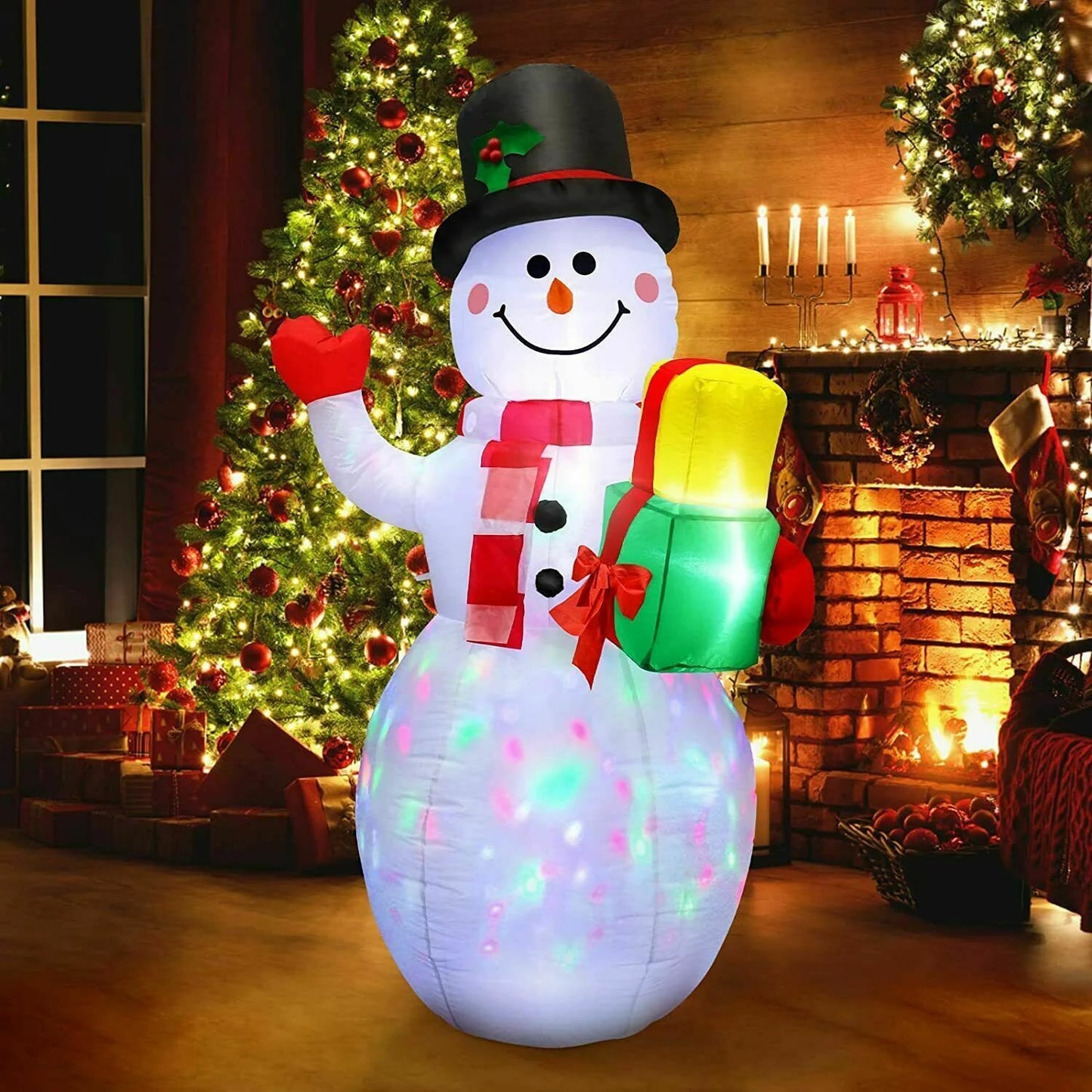 5Ft Christmas Inflatables Snowman Outdoor Yard Decor with Rotating LED Lights Christmas Blow up Decoration Garden