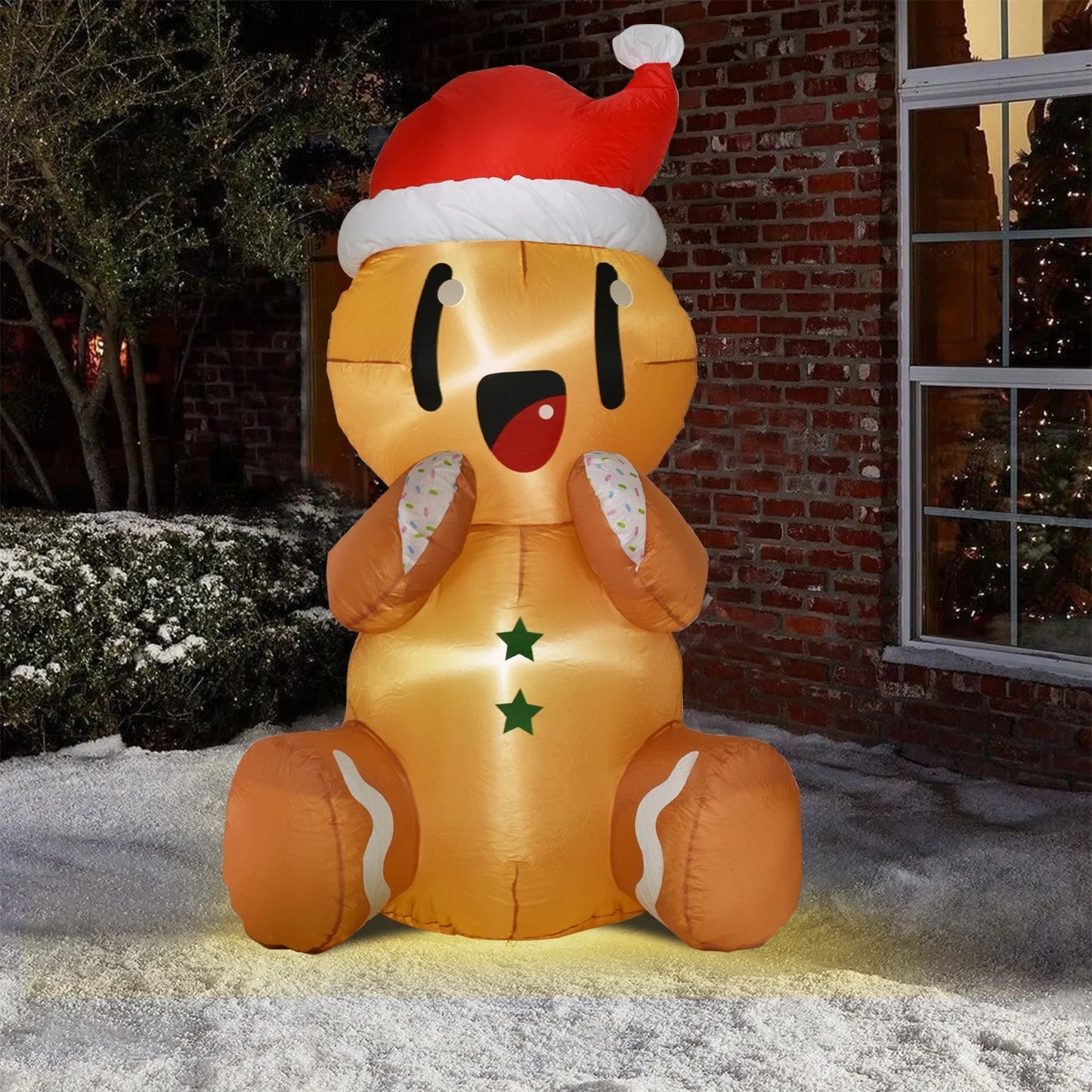 5.5Ft Christmas Inflatable Gingerbread Man,Cute Christmas Sitting Gingerbread Man Blow up Yard Decorations with Build-In LED Lights,Christmas Inflatable Decorations for Outdoor Indoor Lawn Garden