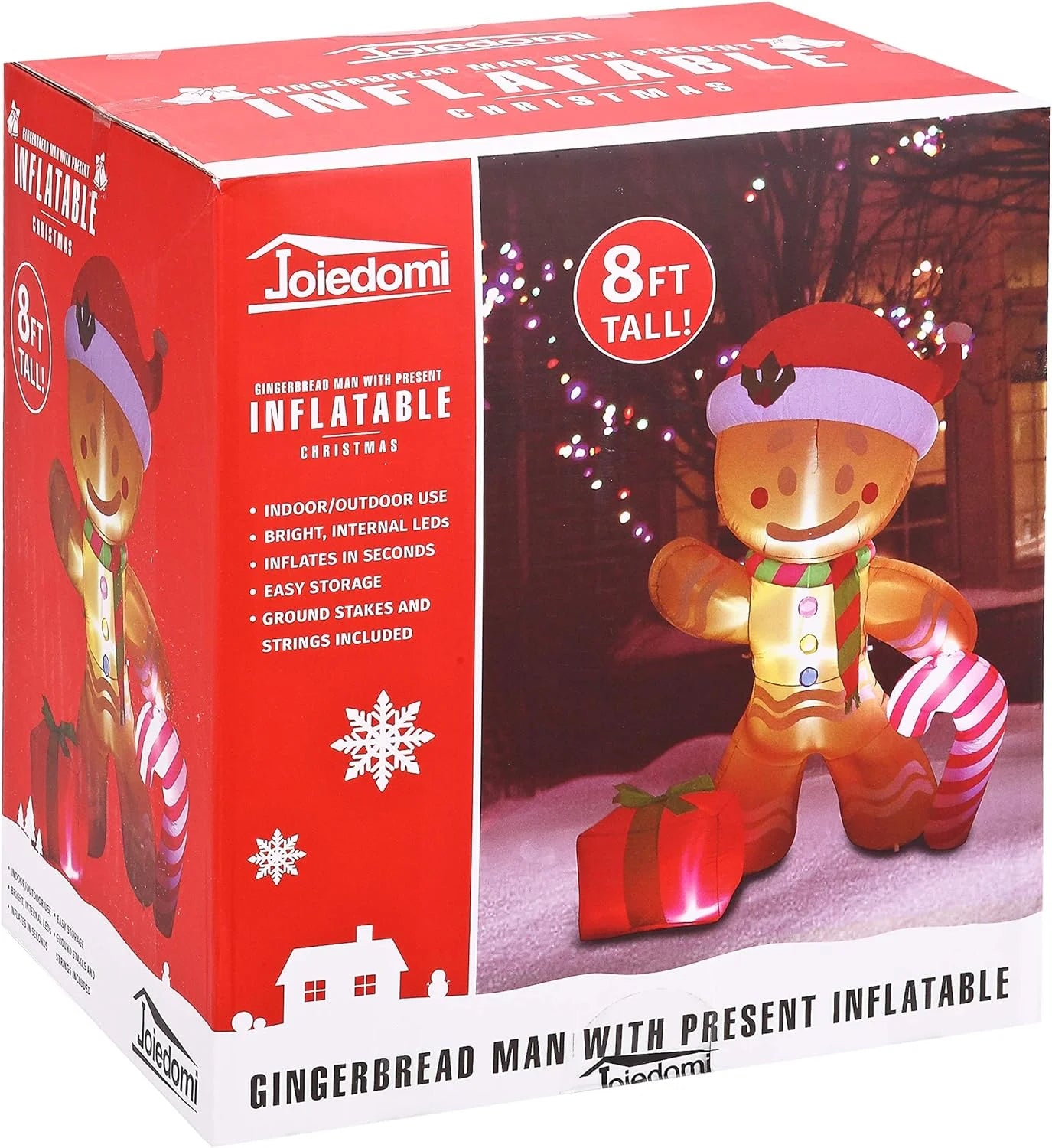 8 FT Christmas Inflatables Gingerbread Man Outdoor Decorations,Gingerbread Man with Candy Cane Blow Ups Yard with Built-In Leds for Holiday Party Garden Lawn Decor