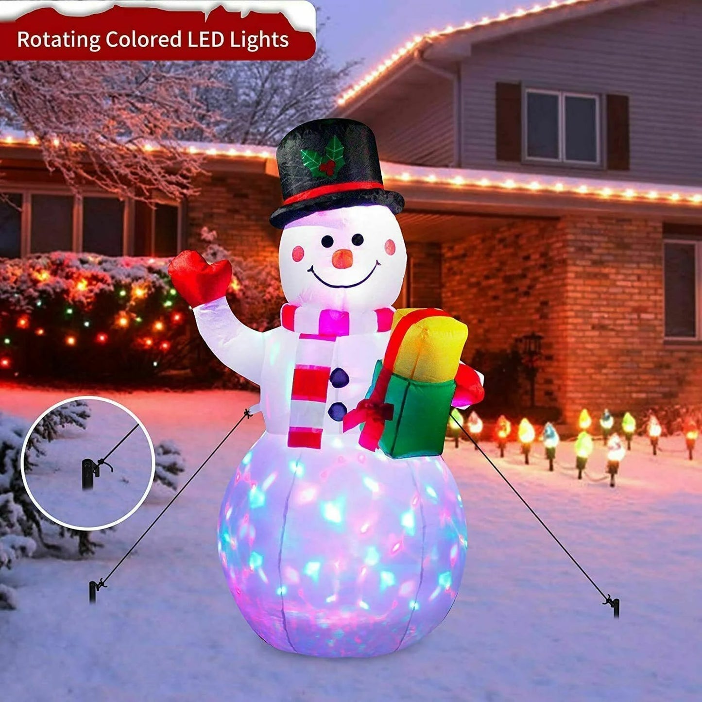 5Ft Christmas Inflatables Snowman Outdoor Yard Decor with Rotating LED Lights Christmas Blow up Decoration Garden