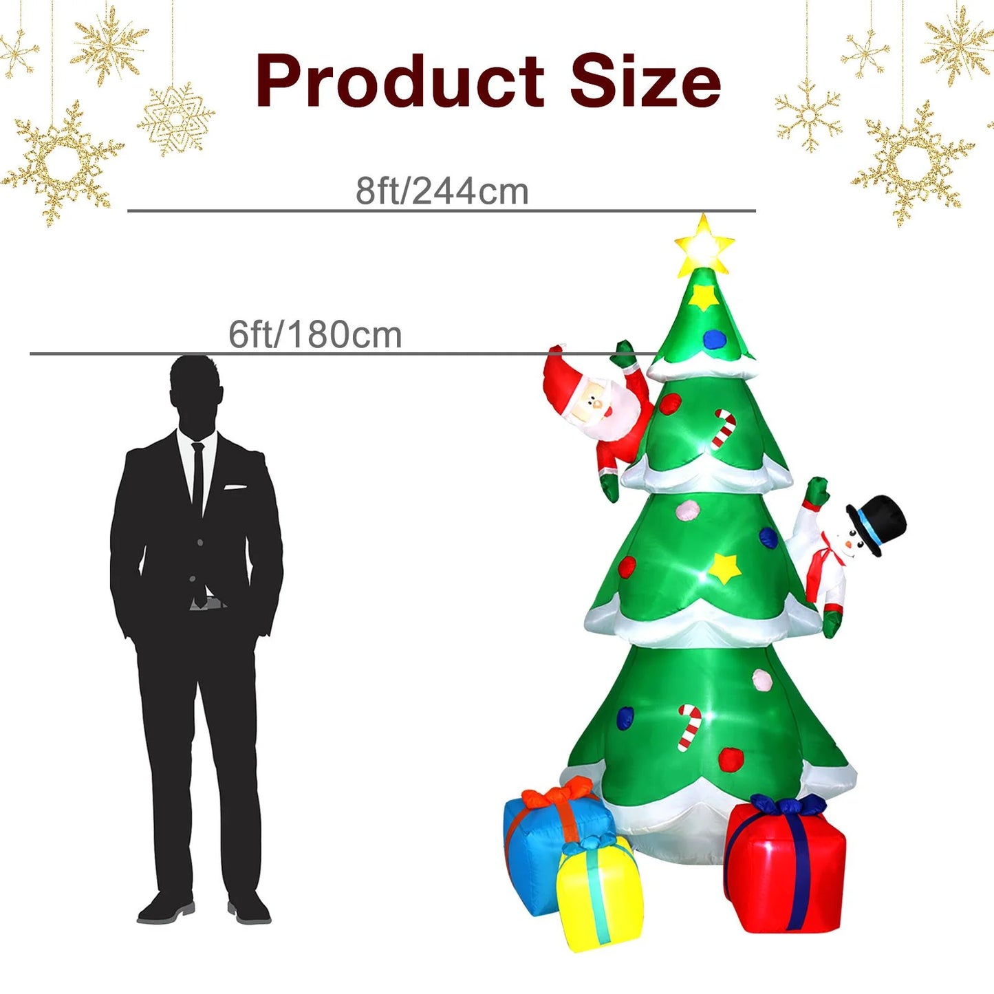 8Ft Inflatable Christmas Tree Decoration LED with Santa Claus,Snowman,Boxes Blow up Yard Decoration
