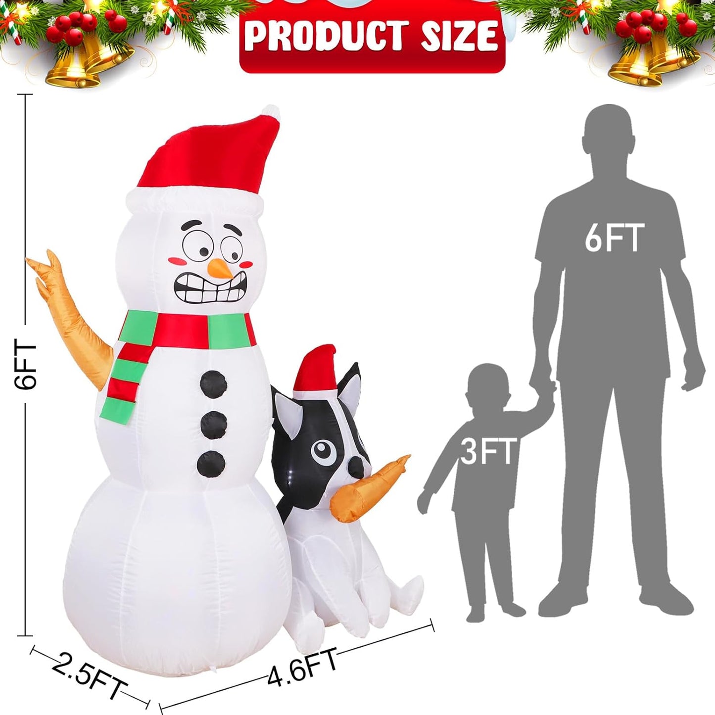 6Ft Christmas Inflatables Outdoor Decorations, Funny Inflatable Snowman with Dog