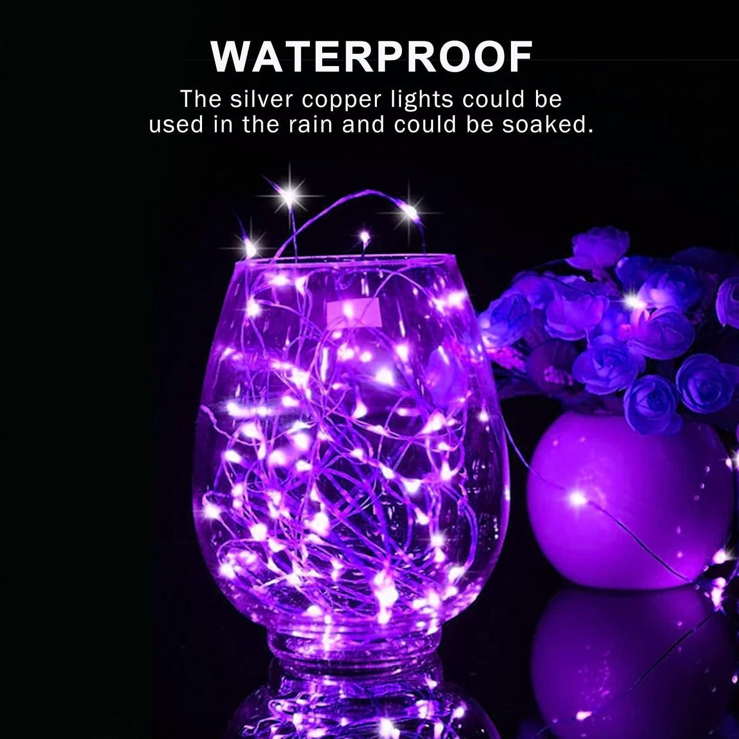 4 Pack 50 LED Halloween Fairy Lights Battery Operated, 16.1Ft Purple String Lights, Mini Christmas Lights Indoor Outdoor Waterproof for Bedroom Party Halloween Christmas Decorations