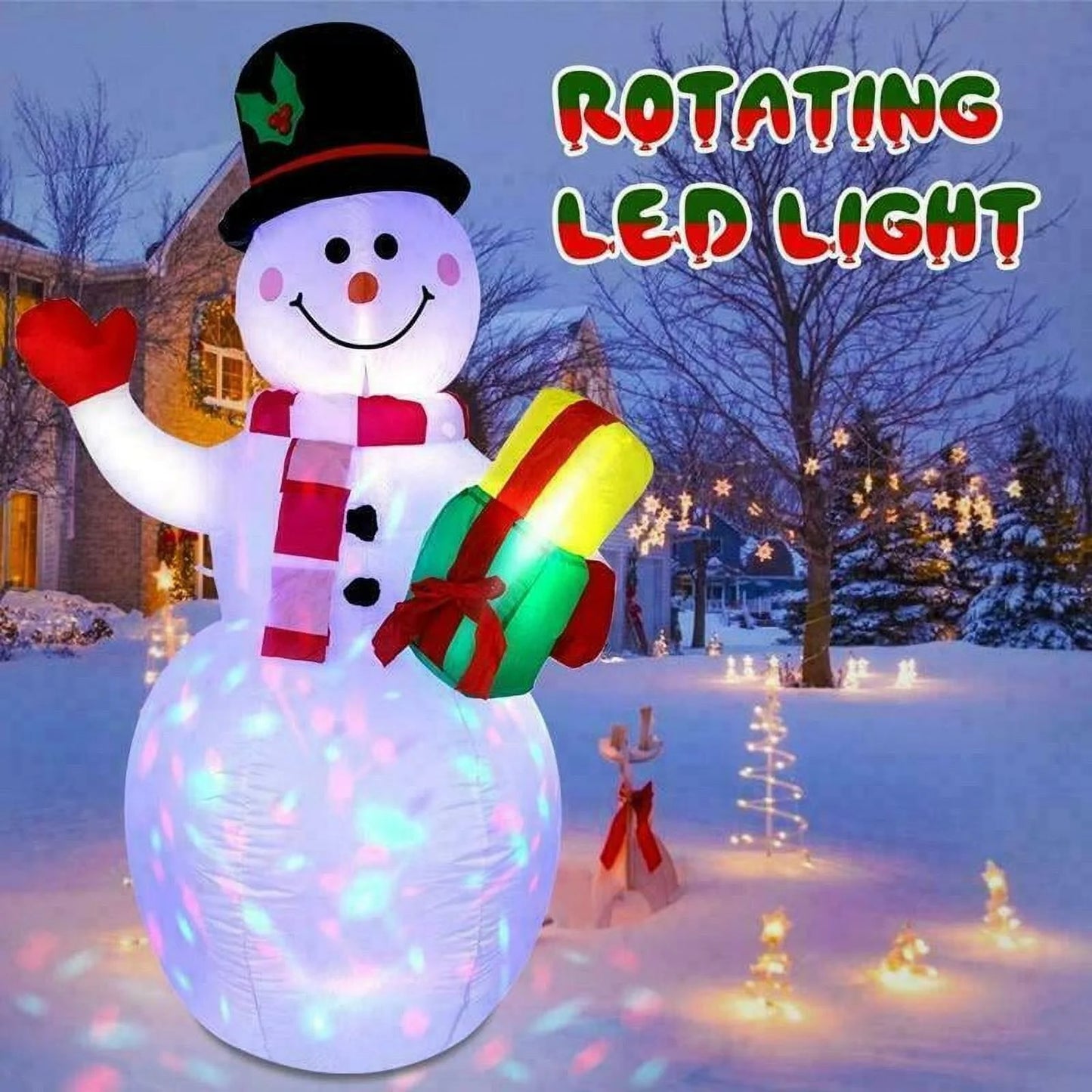 5Ft Christmas Inflatables Snowman Outdoor Yard Decor with Rotating LED Lights Christmas Blow up Decoration Garden