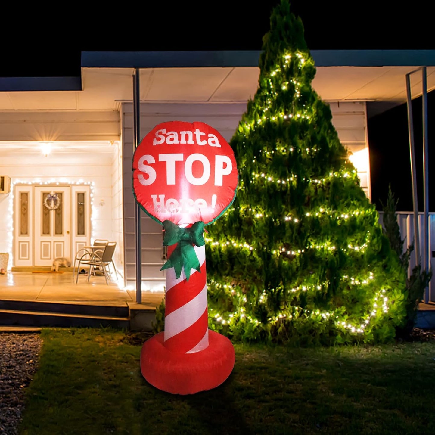 4 FT Santa Stop Here Sign Christmas Inflatable with LED Lights for Christmas Decorations Indoor Outdoor Yard Lawn Holiday Garden Decorations