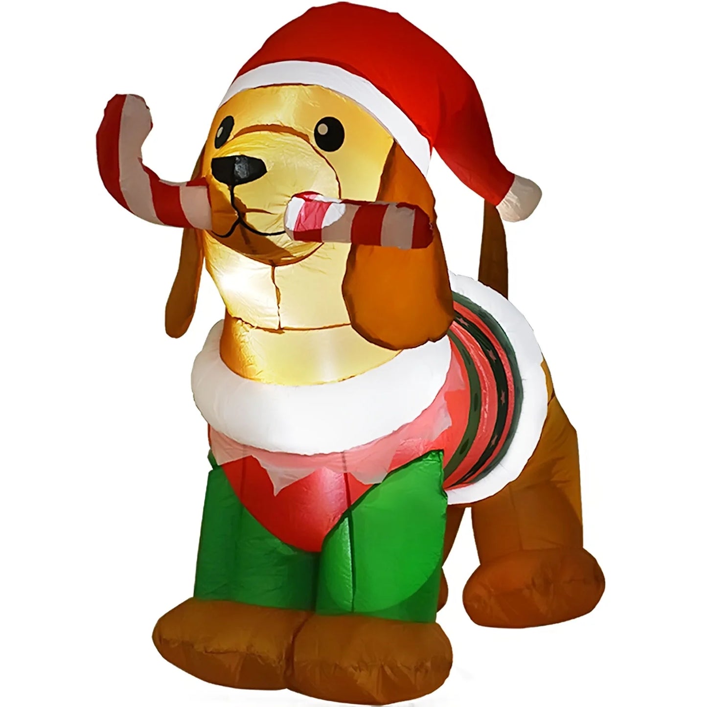 5Ft Christmas Inflatables Dog, Outdoor Christmas Decorations Inflatable Dog with Led Lights, Light up Presents Christmas Decoration Yard Inflatables Dog with Candy Cane, Hat, Clothes