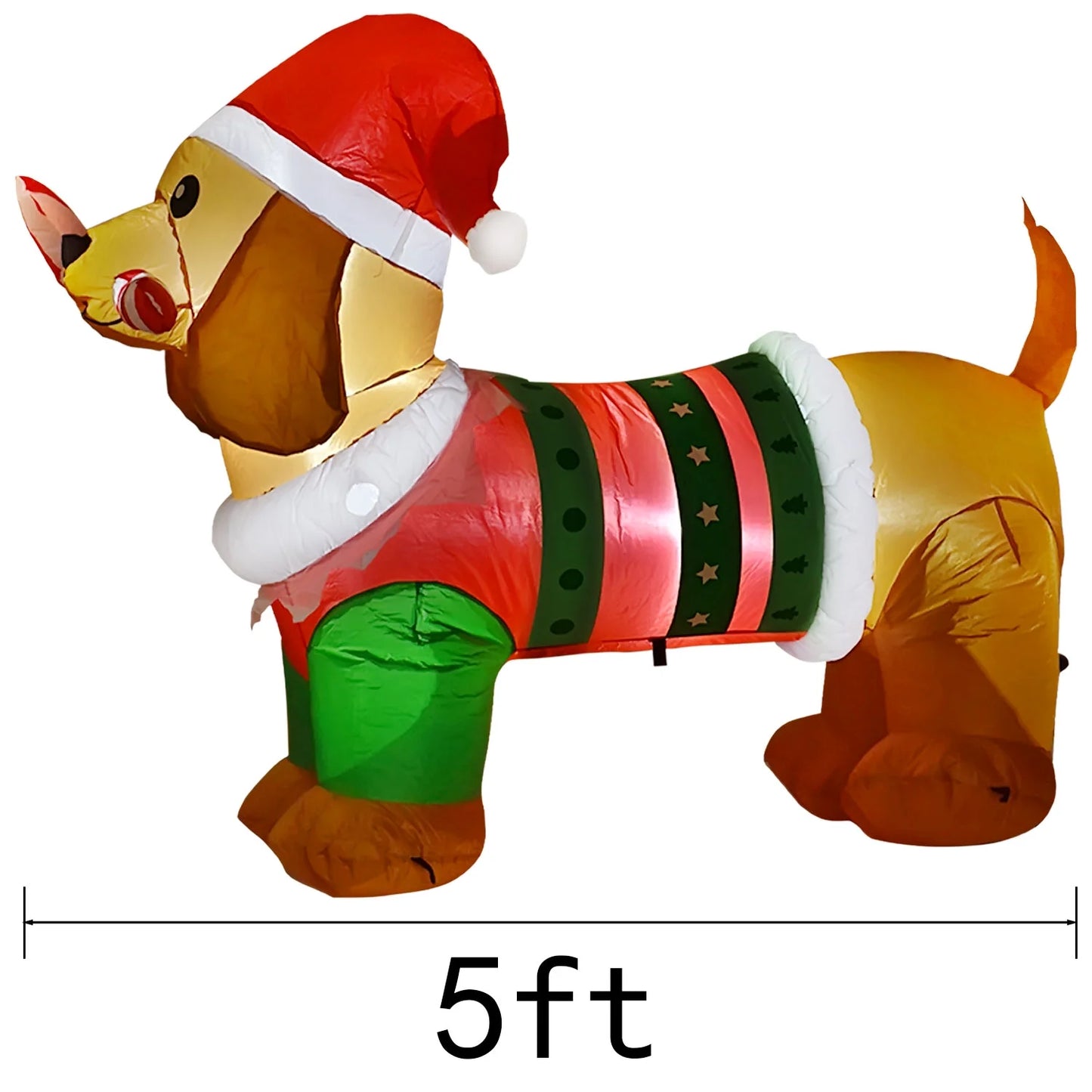 5Ft Christmas Inflatables Dog, Outdoor Christmas Decorations Inflatable Dog with Led Lights, Light up Presents Christmas Decoration Yard Inflatables Dog with Candy Cane, Hat, Clothes