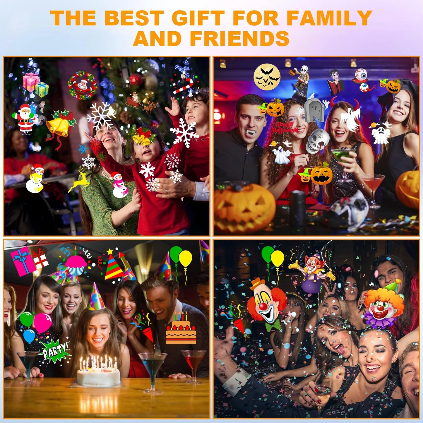Halloween Christmas Projector Lights Outdoor with 16 Patterns Slides IP65 Waterproof Snowflake Projection Holiday Lights