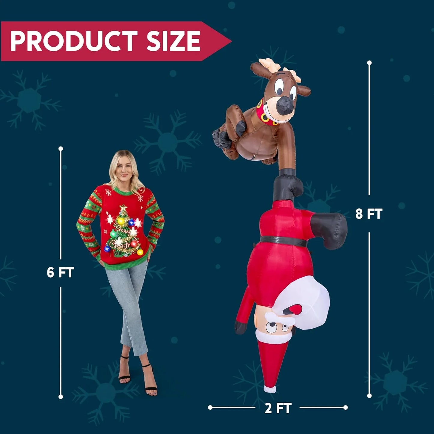 8 FT Christmas Inflatables Santa Outdoor Decorations,Christmas Reindeer and Climbing Santa Blow Ups Yard with Built-In Leds for Holiday Party Garden Lawn Decor