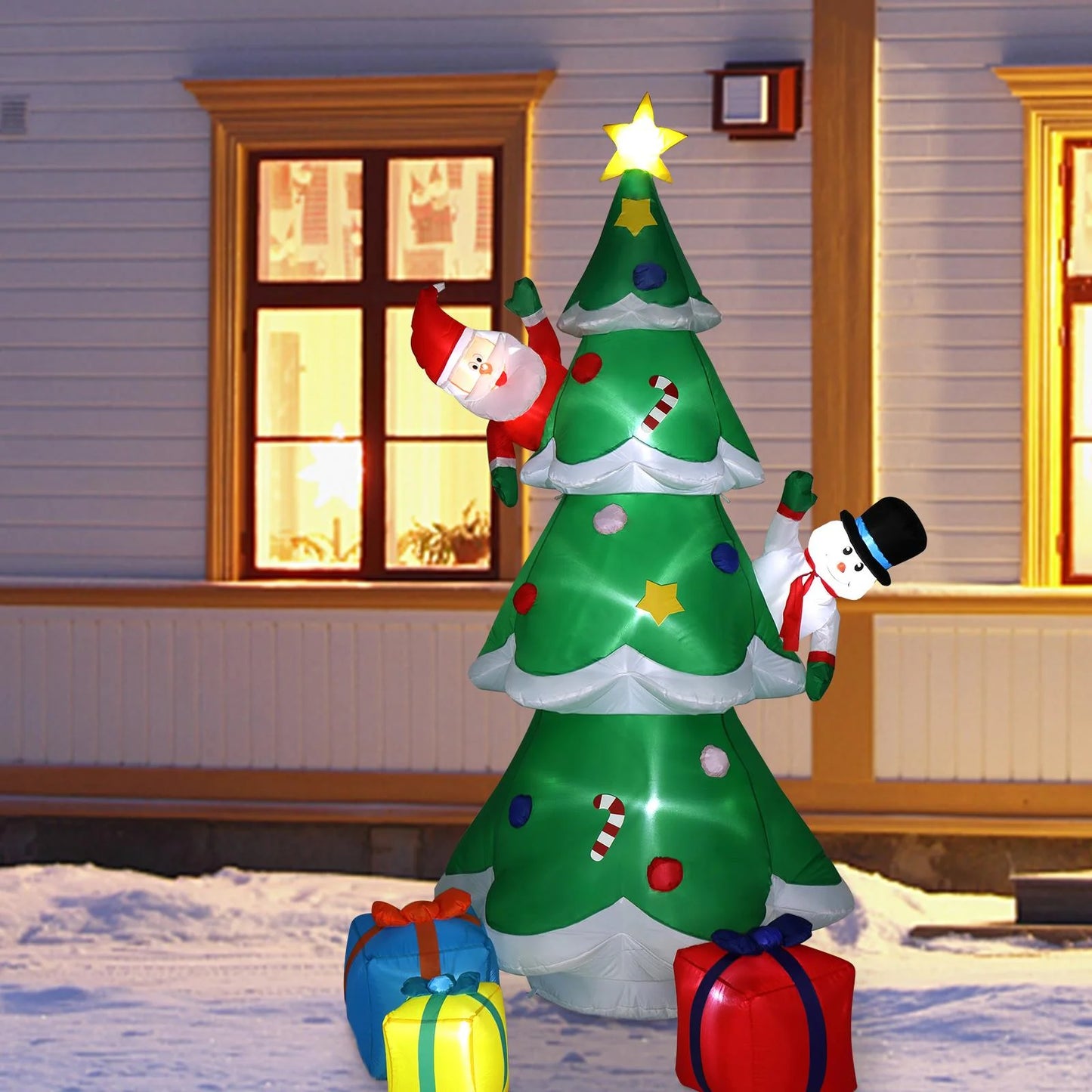 8Ft Inflatable Christmas Tree Decoration LED with Santa Claus,Snowman,Boxes Blow up Yard Decoration
