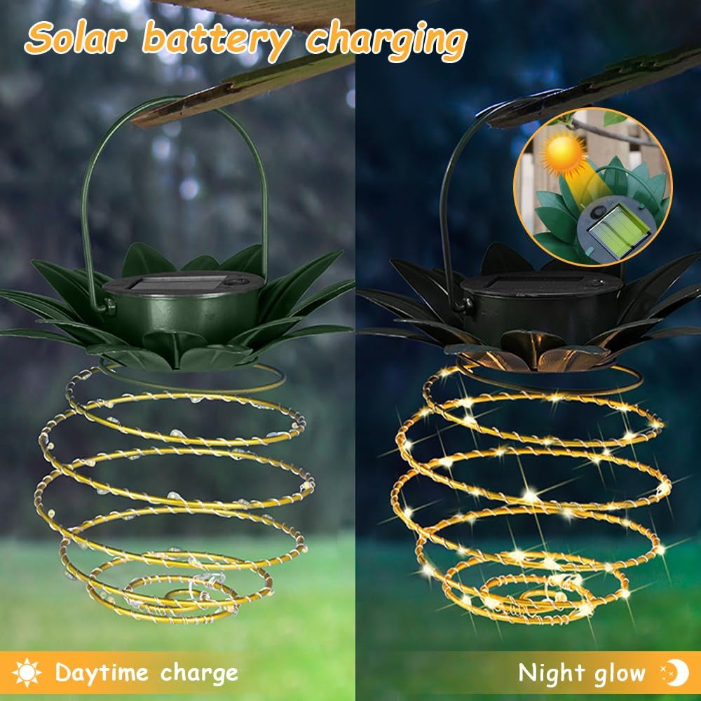 Outdoor Solar Hanging Lantern Lights - 60LED Waterproof Solar Pineapple Light for Garden,Yard Porch Lawn Backyard Landscape Pathway Patio Outside,Christmas Tree Lights