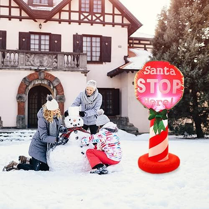 4 FT Santa Stop Here Sign Christmas Inflatable with LED Lights for Christmas Decorations Indoor Outdoor Yard Lawn Holiday Garden Decorations