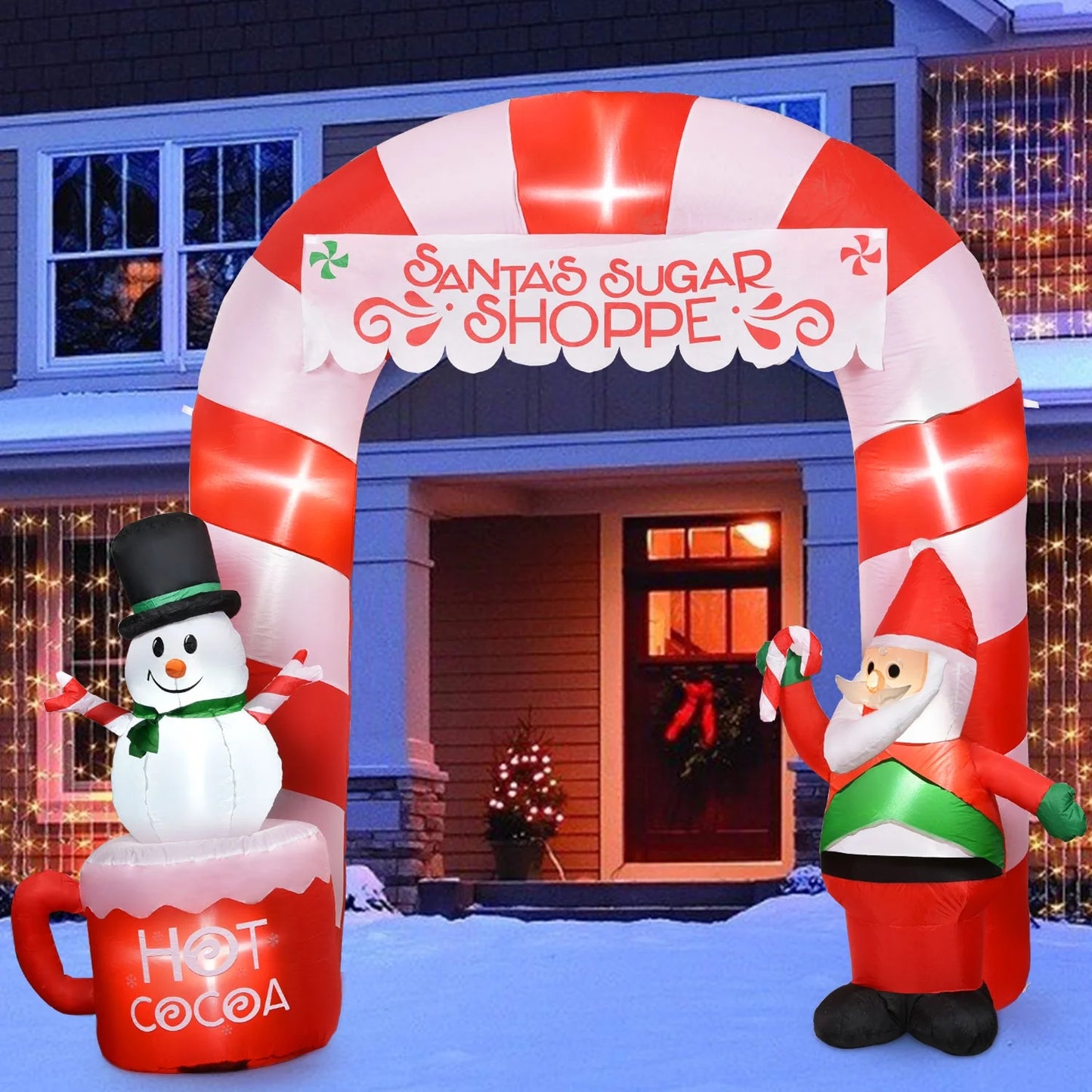8 Ft Lighted Christmas Inflatable Archway, Inflatable Santa Claus and Snowman Arch Indoor and Outdoor Holiday Decorations, Built-In Led Lights, Large Outdoor Patio Decorations Garden Props