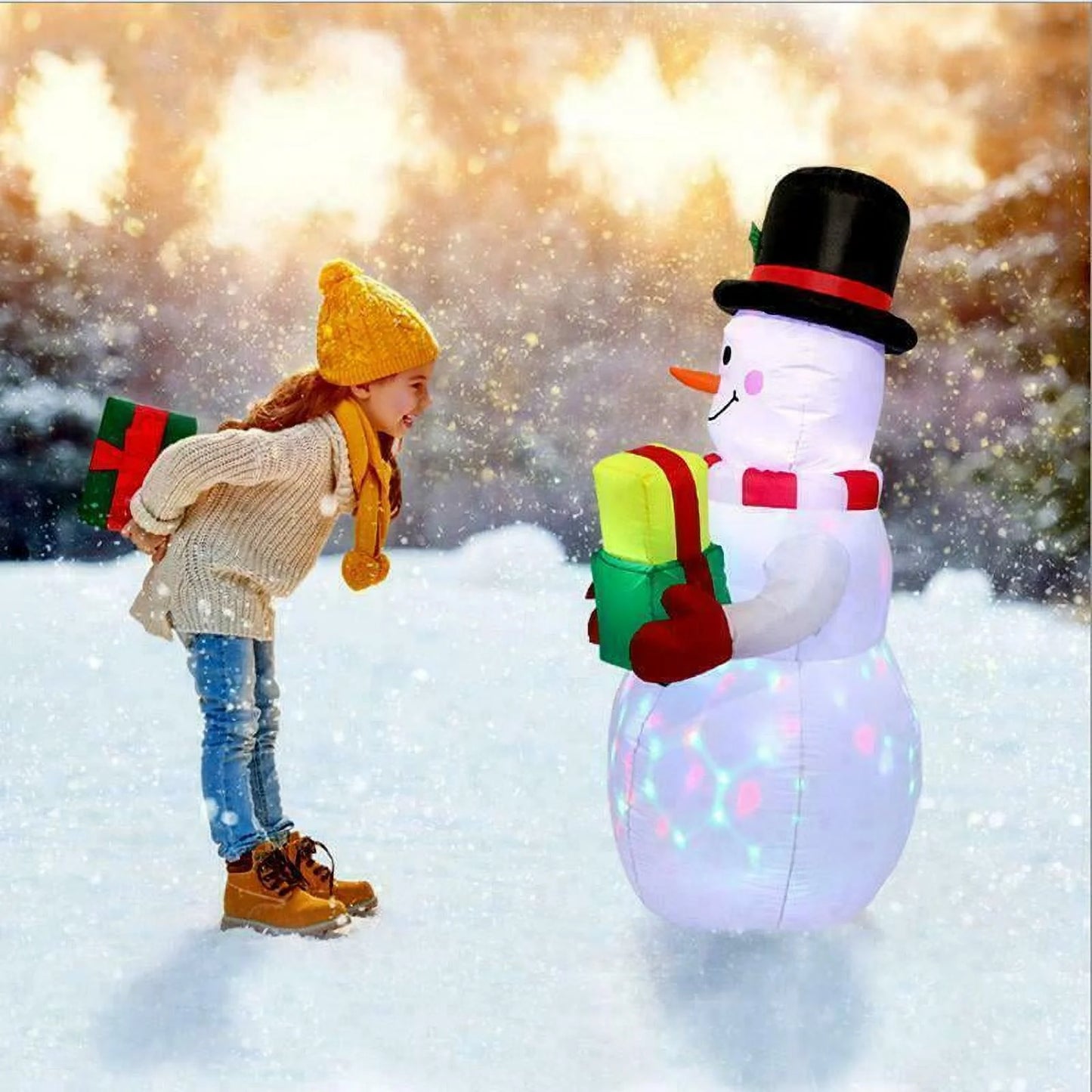 5Ft Christmas Inflatables Snowman Outdoor Yard Decor with Rotating LED Lights Christmas Blow up Decoration Garden